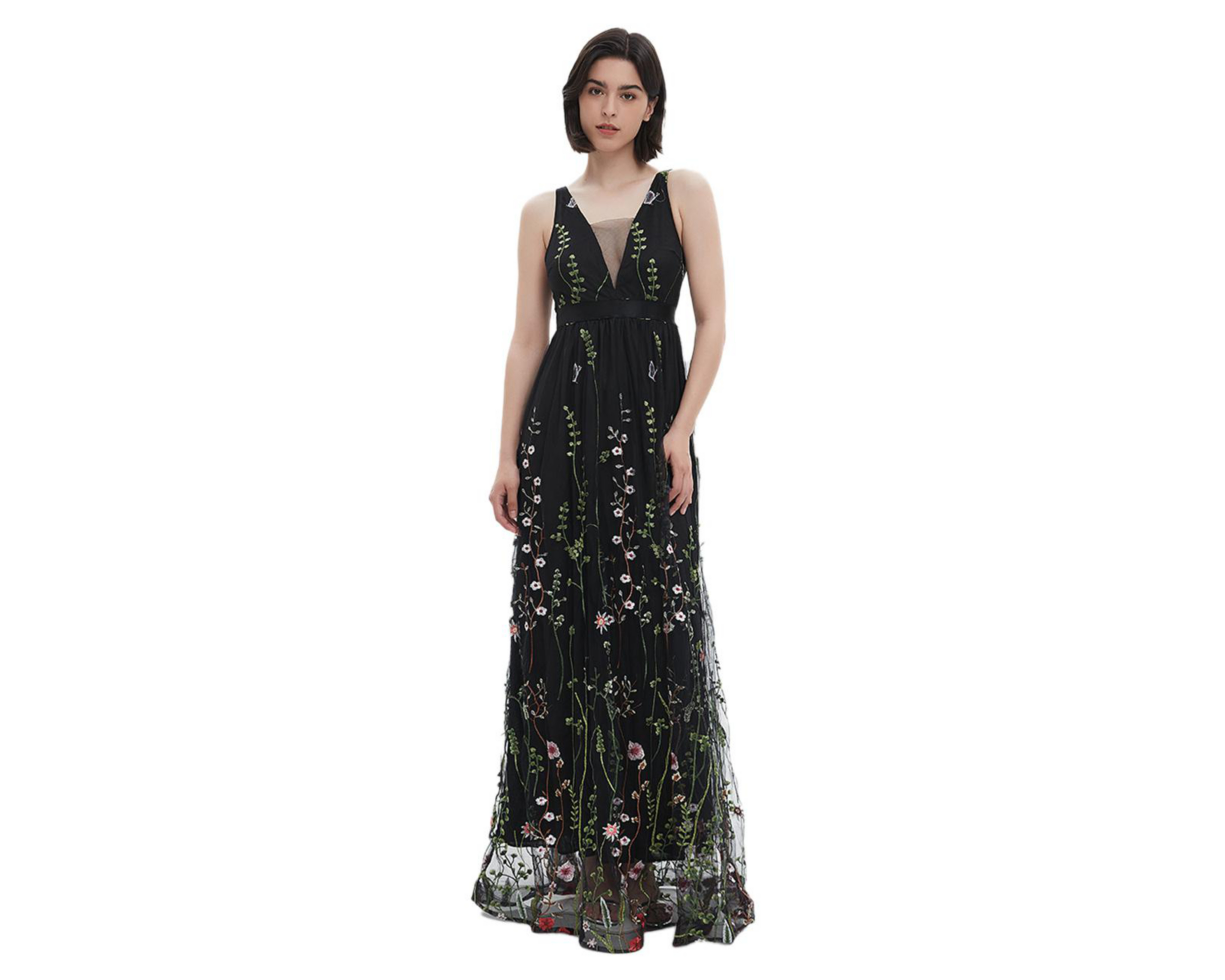 Vestido de Noche Meirius Largo Negro con Tirantes $549