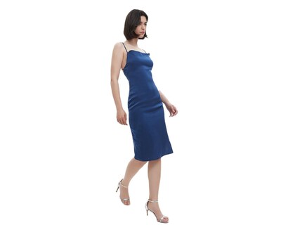 Foto 3 | Vestido de Fiesta Meirius Azul Tirantes con Abertura en la Pierna