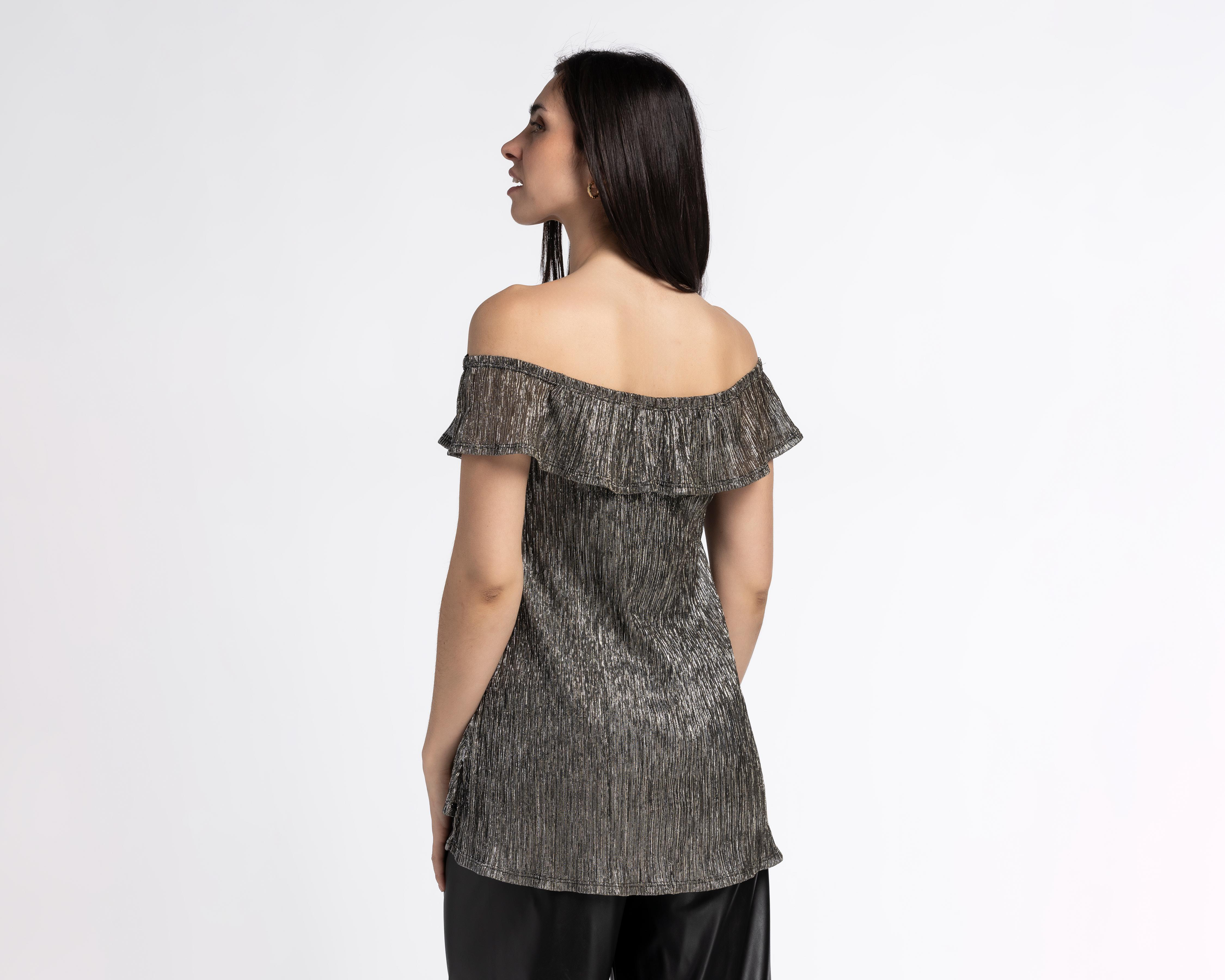 Foto 4 pulgar | Blusa Paper Crane con Hombros Descubiertos y Holán
