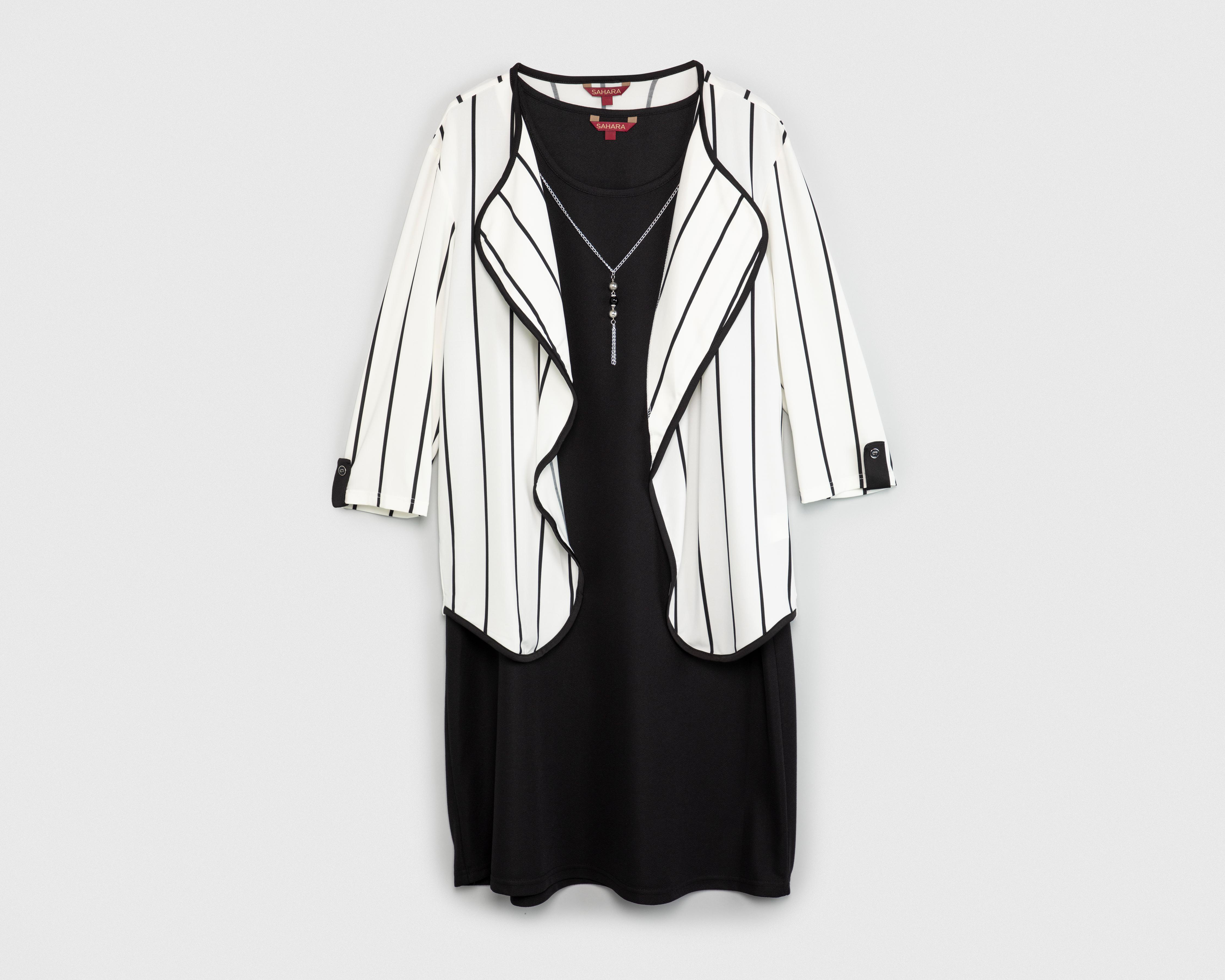 Vestido Casual Sahara Negro con Ensamble a Rayas