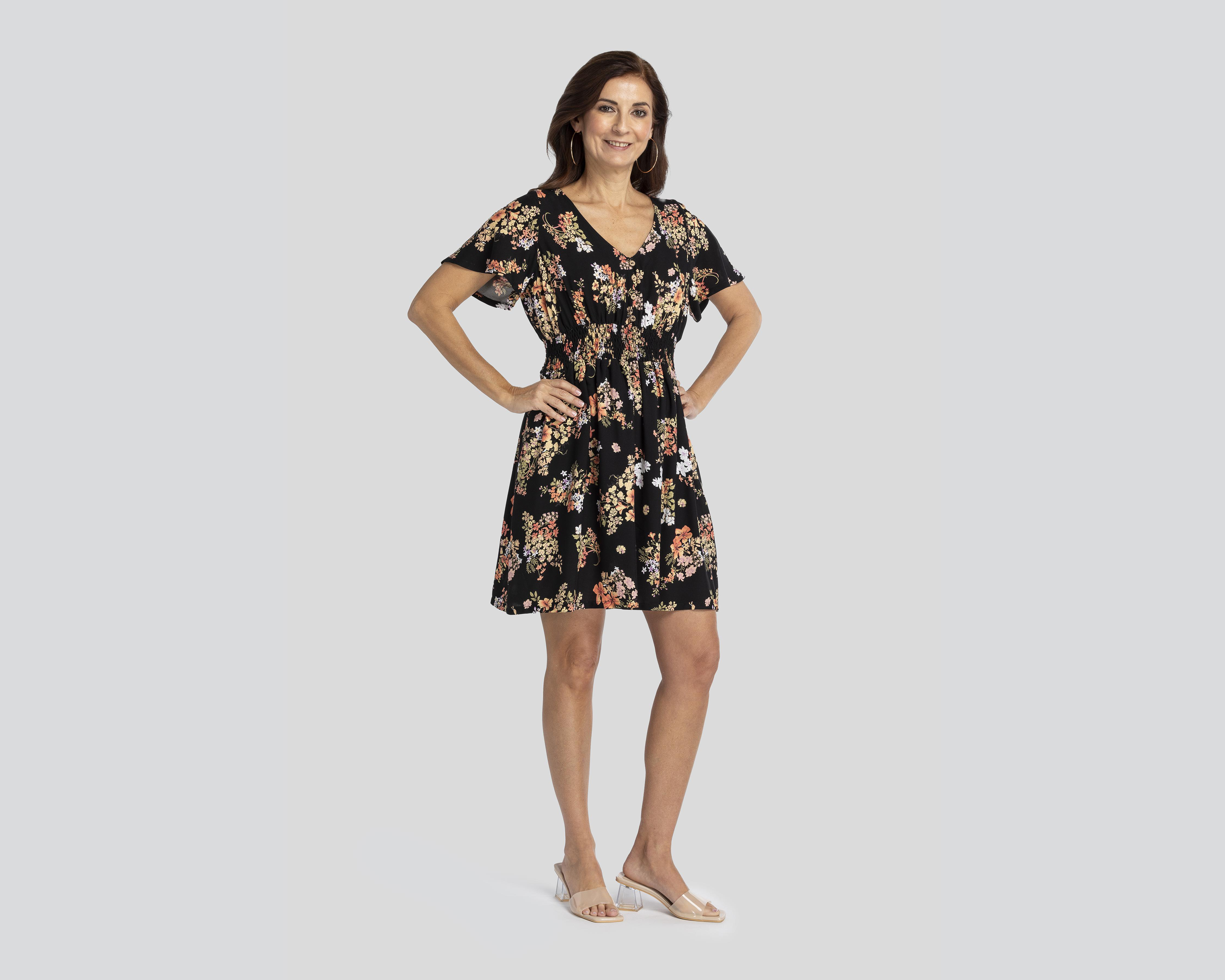 Vestido Lady Sun Casual Cuello V Manga Corta Estampado Floral $229