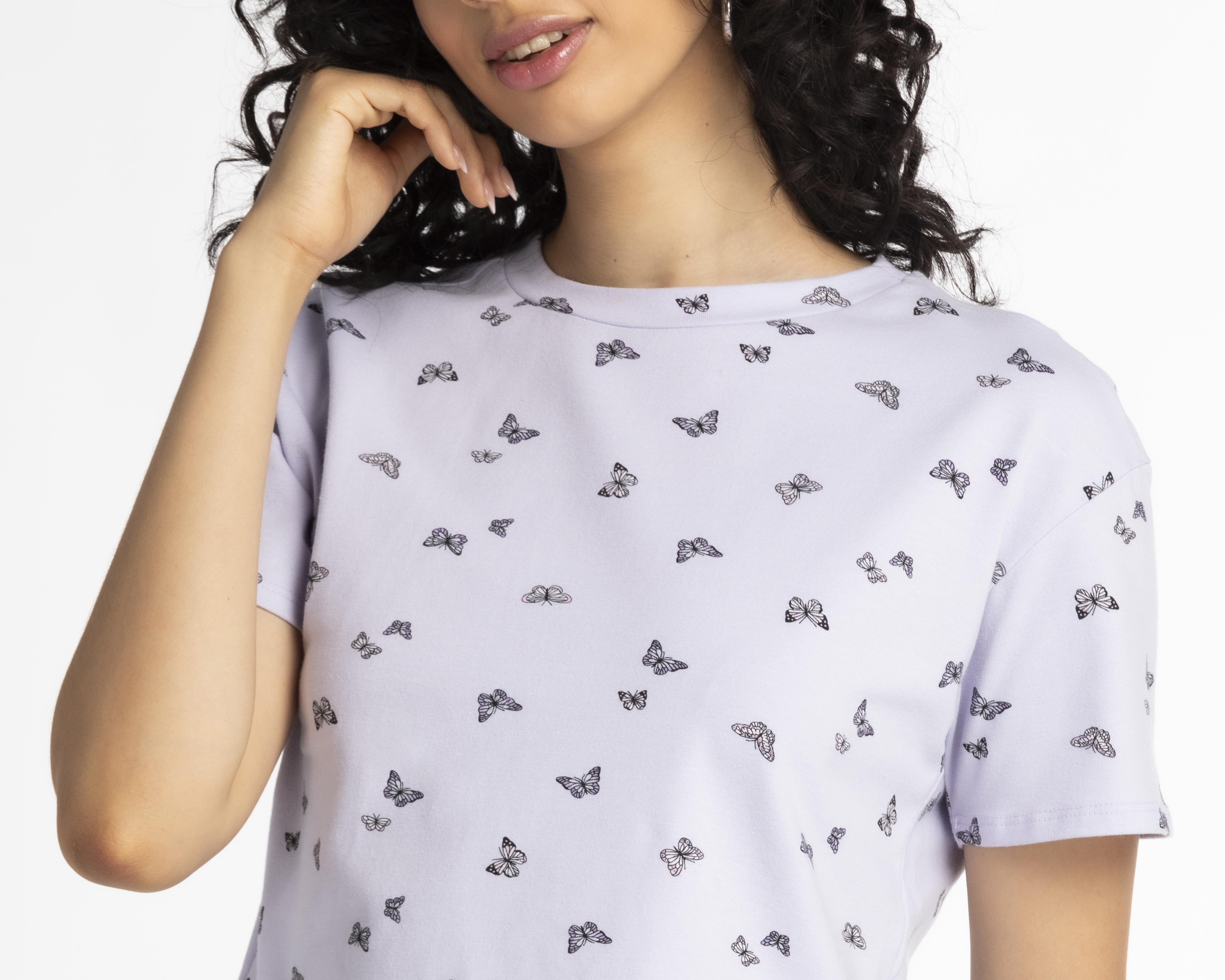 Foto 4 | Playera Refill Lila Manga Corta