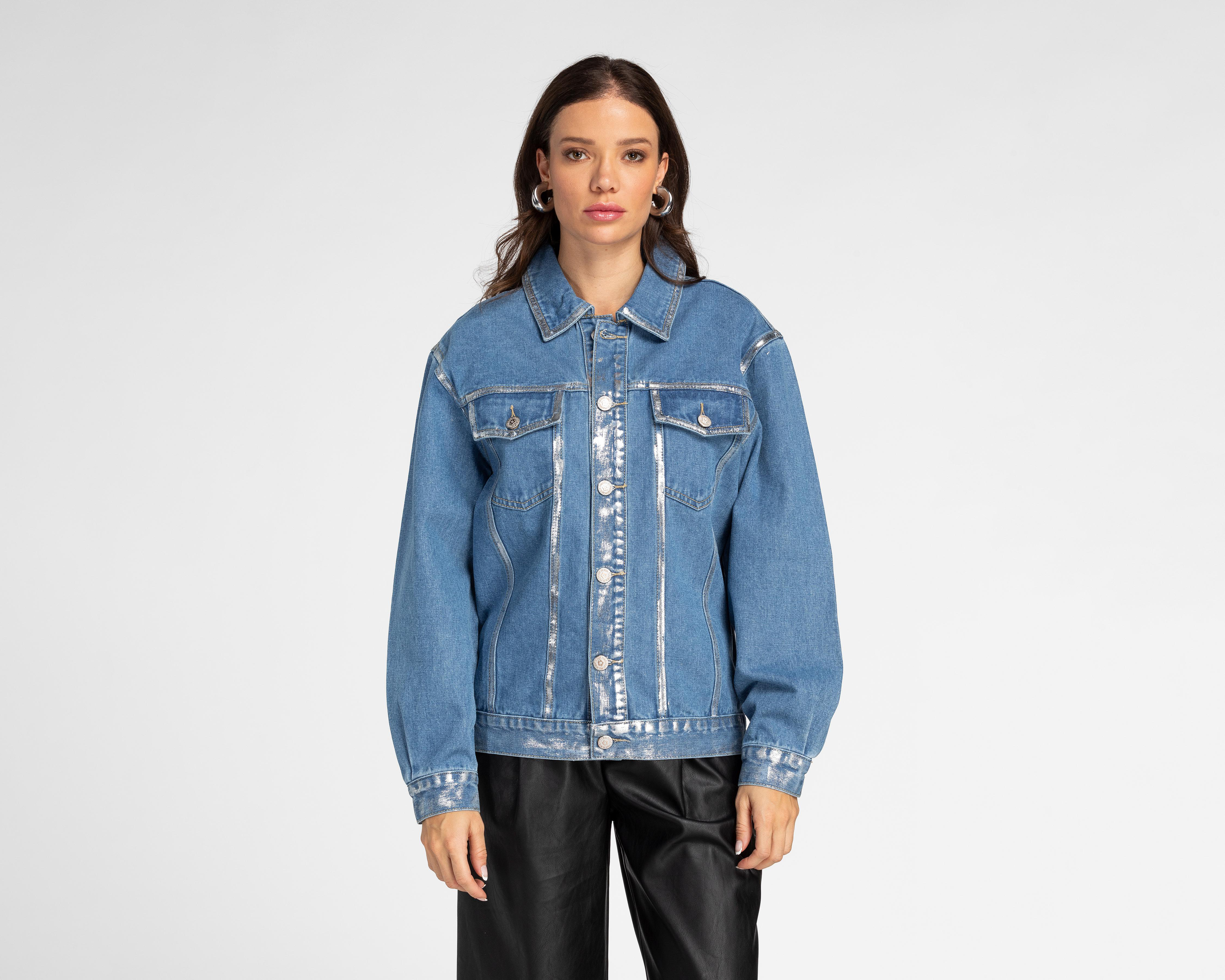 Foto 1 | Chamarra de Mezclilla con Foil Forever 21 para Mujer