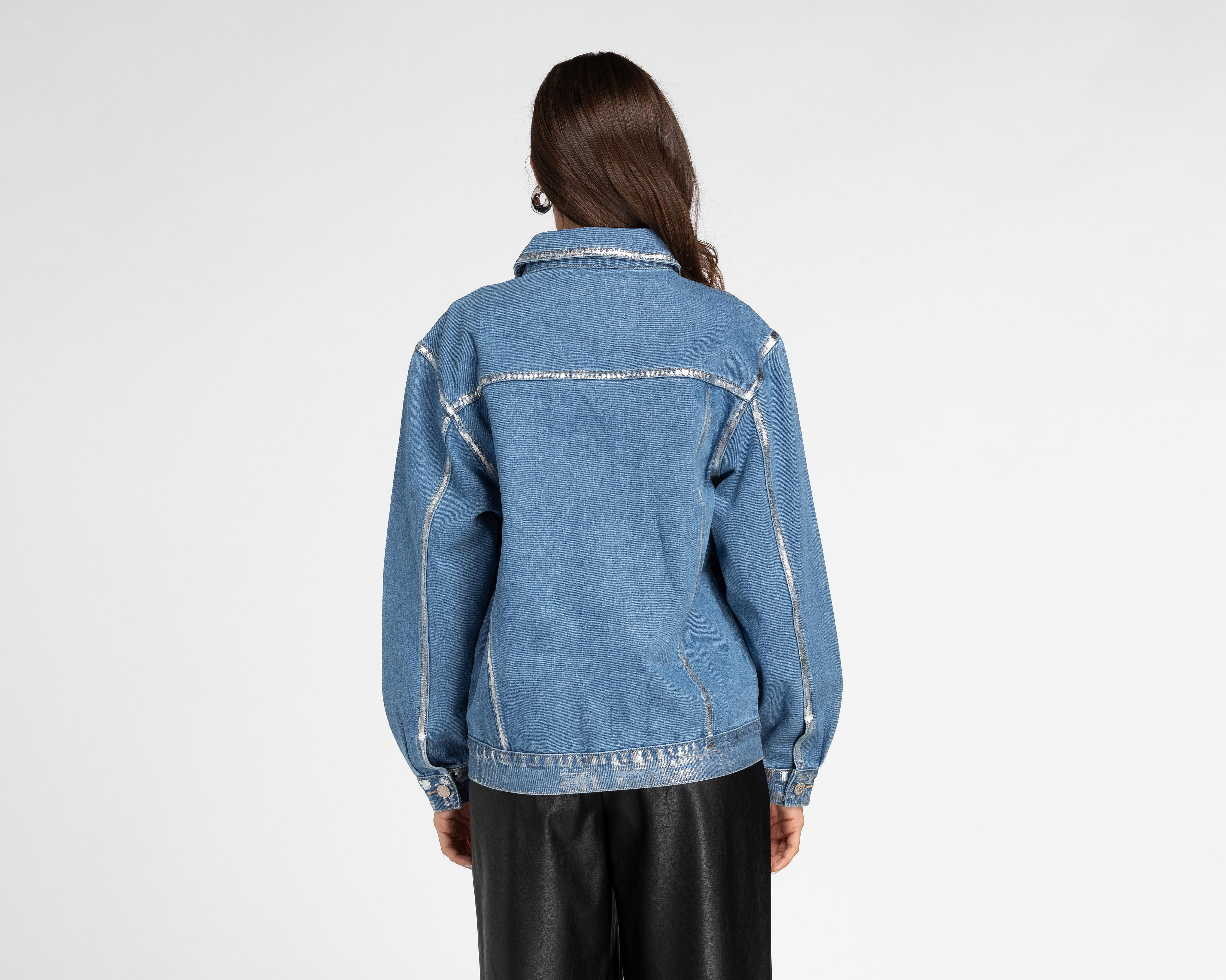 Foto 3 | Chamarra de Mezclilla con Foil Forever 21 para Mujer
