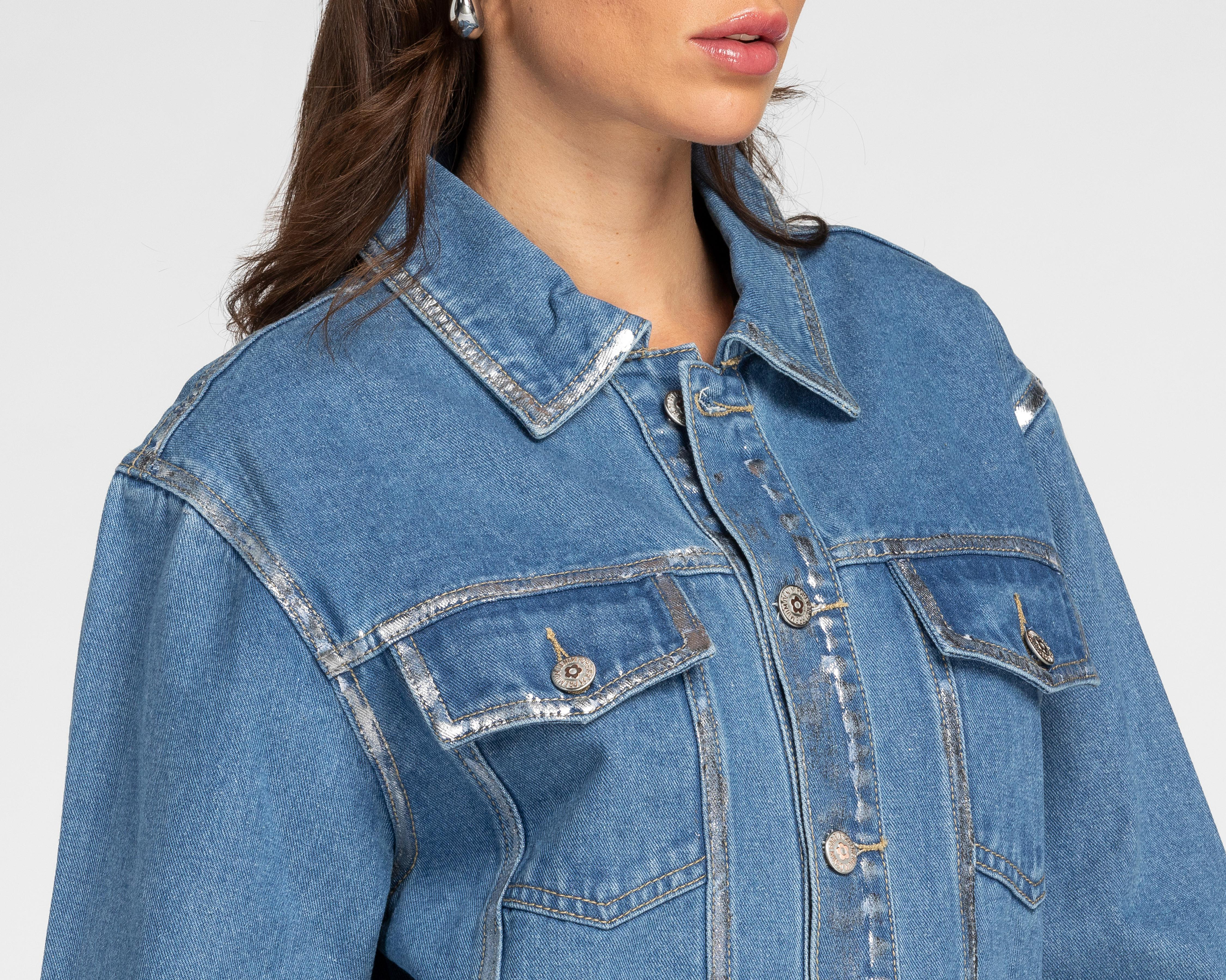 Foto 4 | Chamarra de Mezclilla con Foil Forever 21 para Mujer