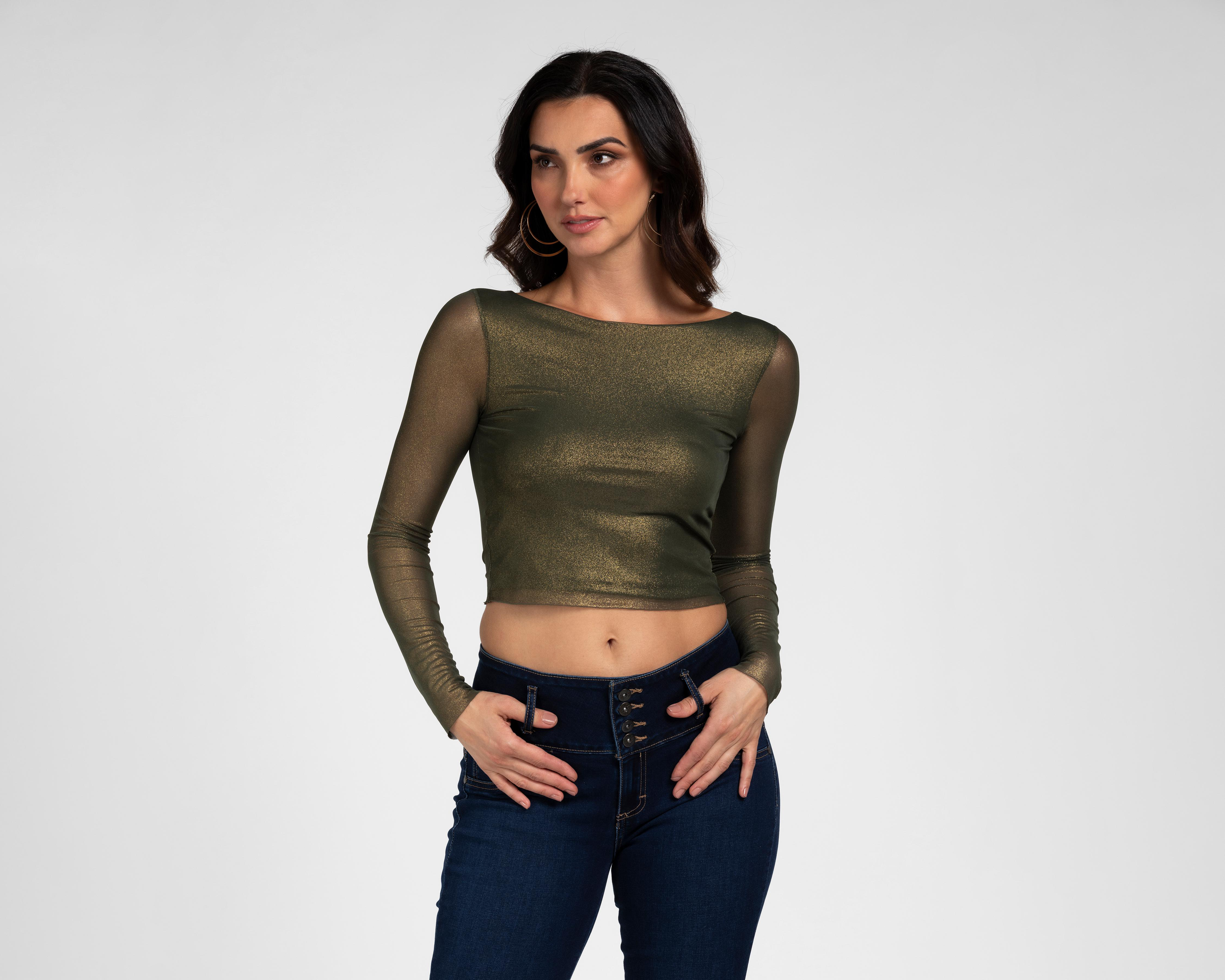 Foto 2 pulgar | Crop Top Jennifer Lopez Manga Larga para Mujer