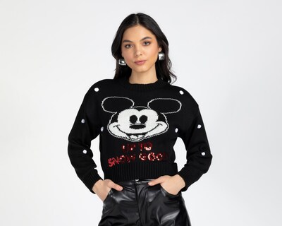 Foto 1 | Suéter Negro Disney Mickey Mouse para Mujer