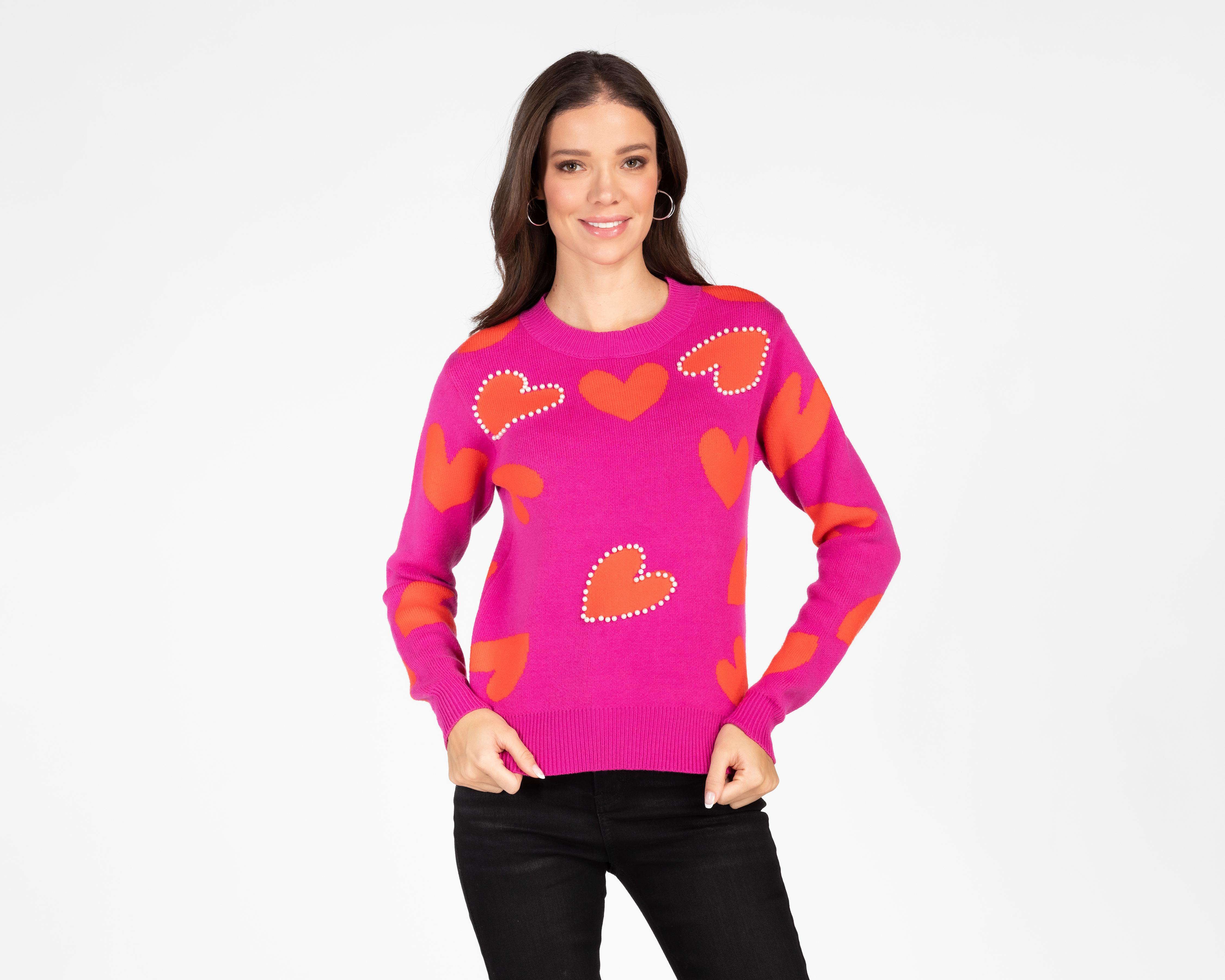 Foto 2 pulgar | Suéter Estampado Corazones 18 Forever para Mujer