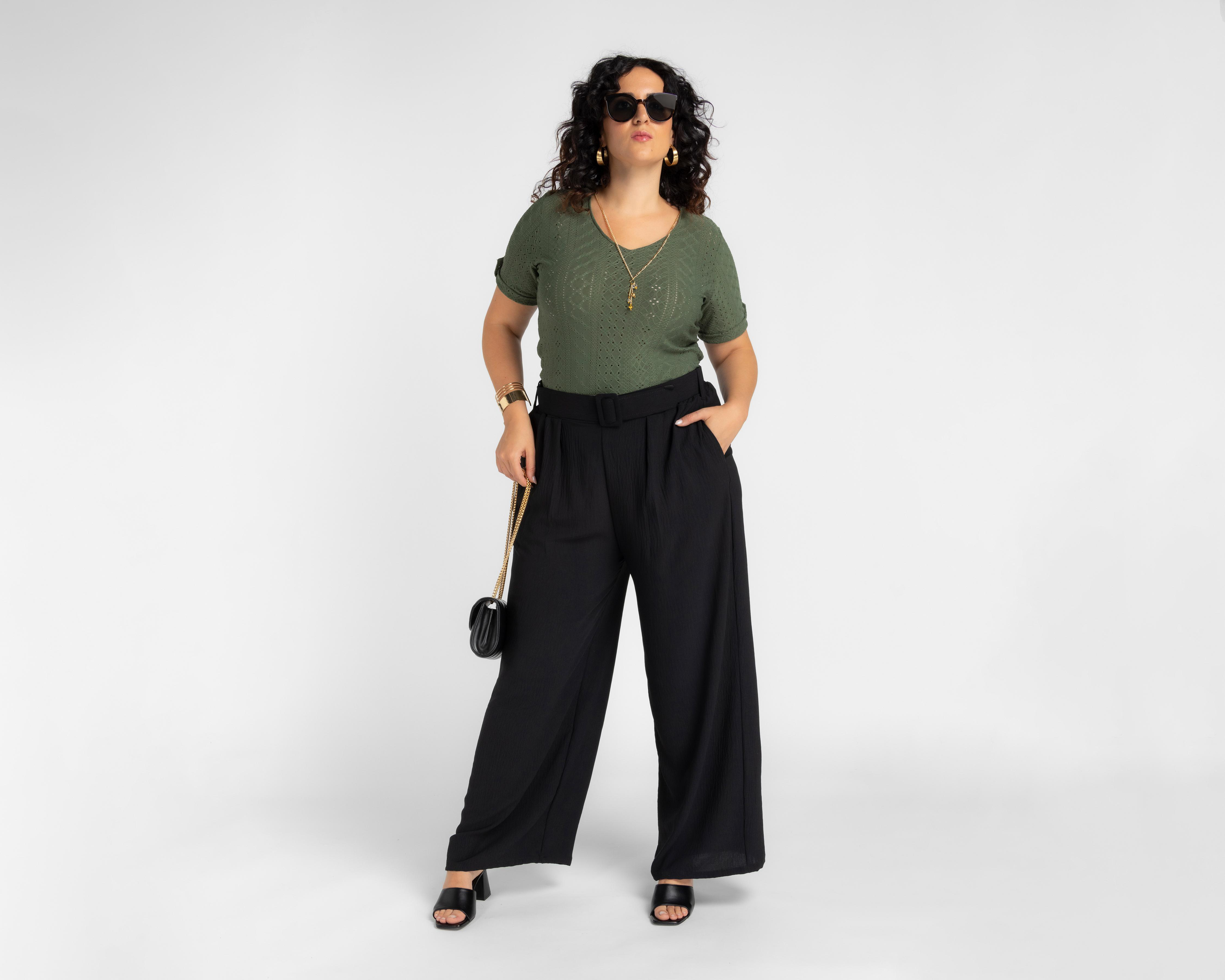 Foto 6 pulgar | Pantalón Ancho Sahara Negro para Mujer