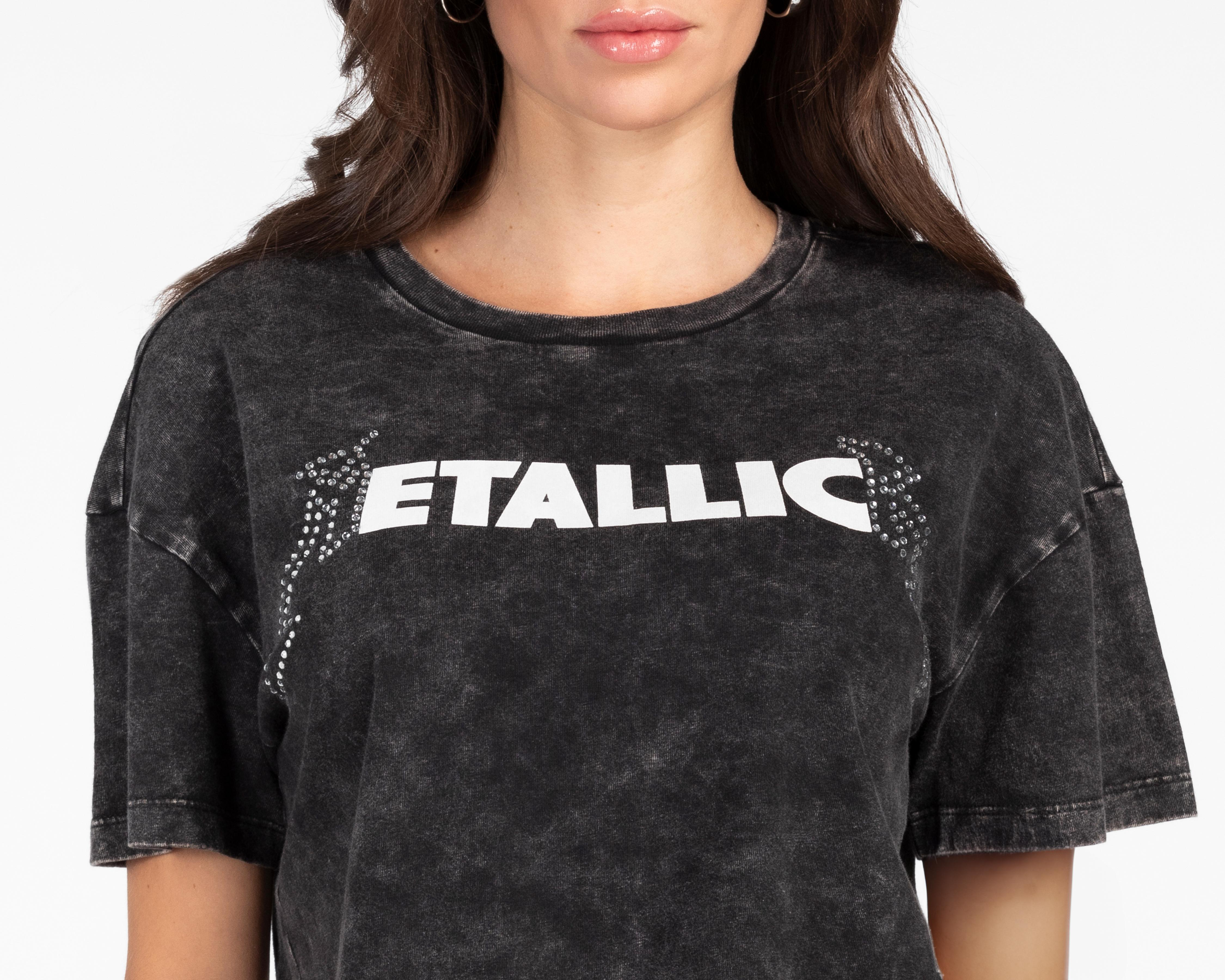 Foto 4 pulgar | Playera Metallica Manga Corta para Mujer