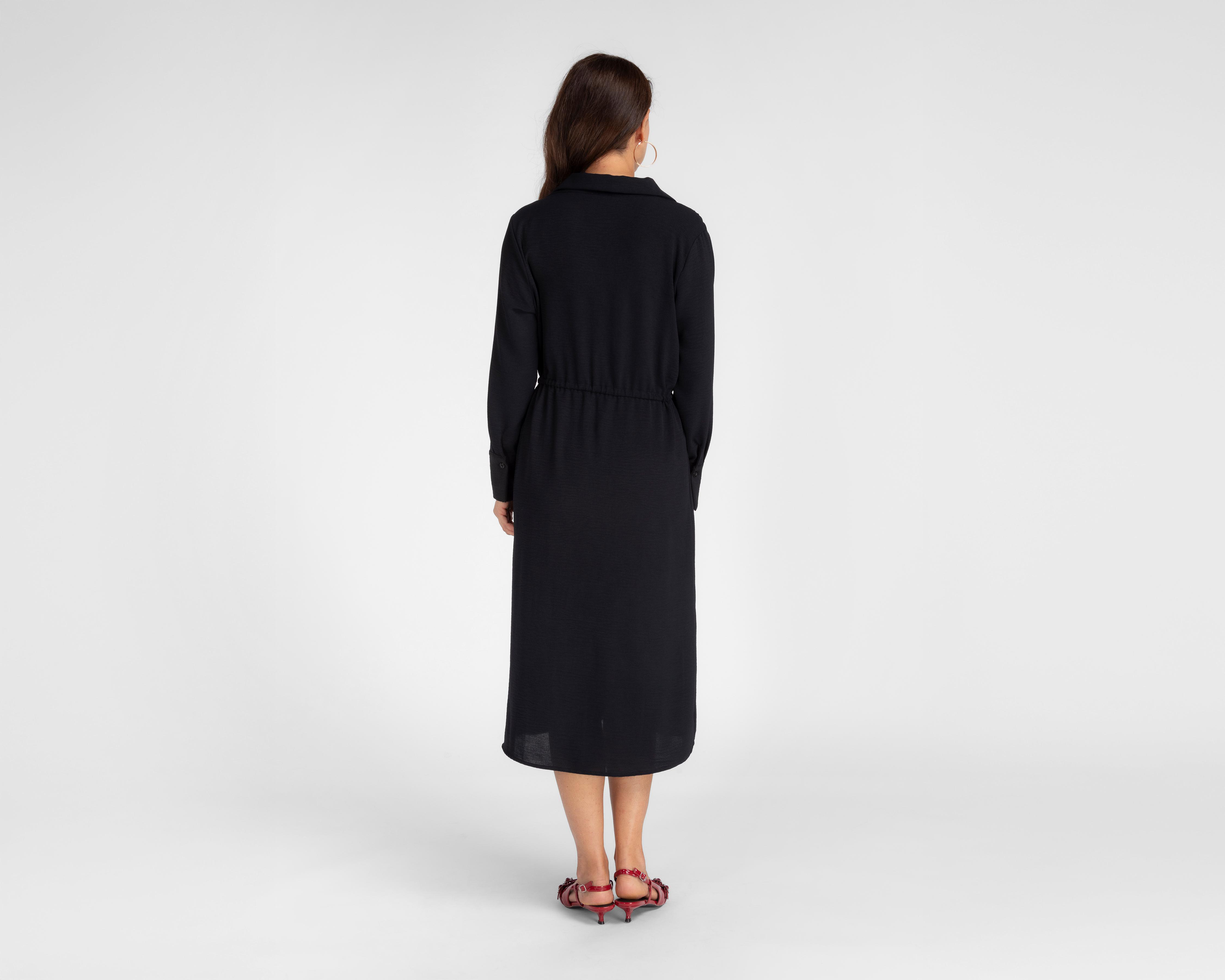 Foto 4 pulgar | Vestido Casual Sahara Negro Manga Larga con Botones