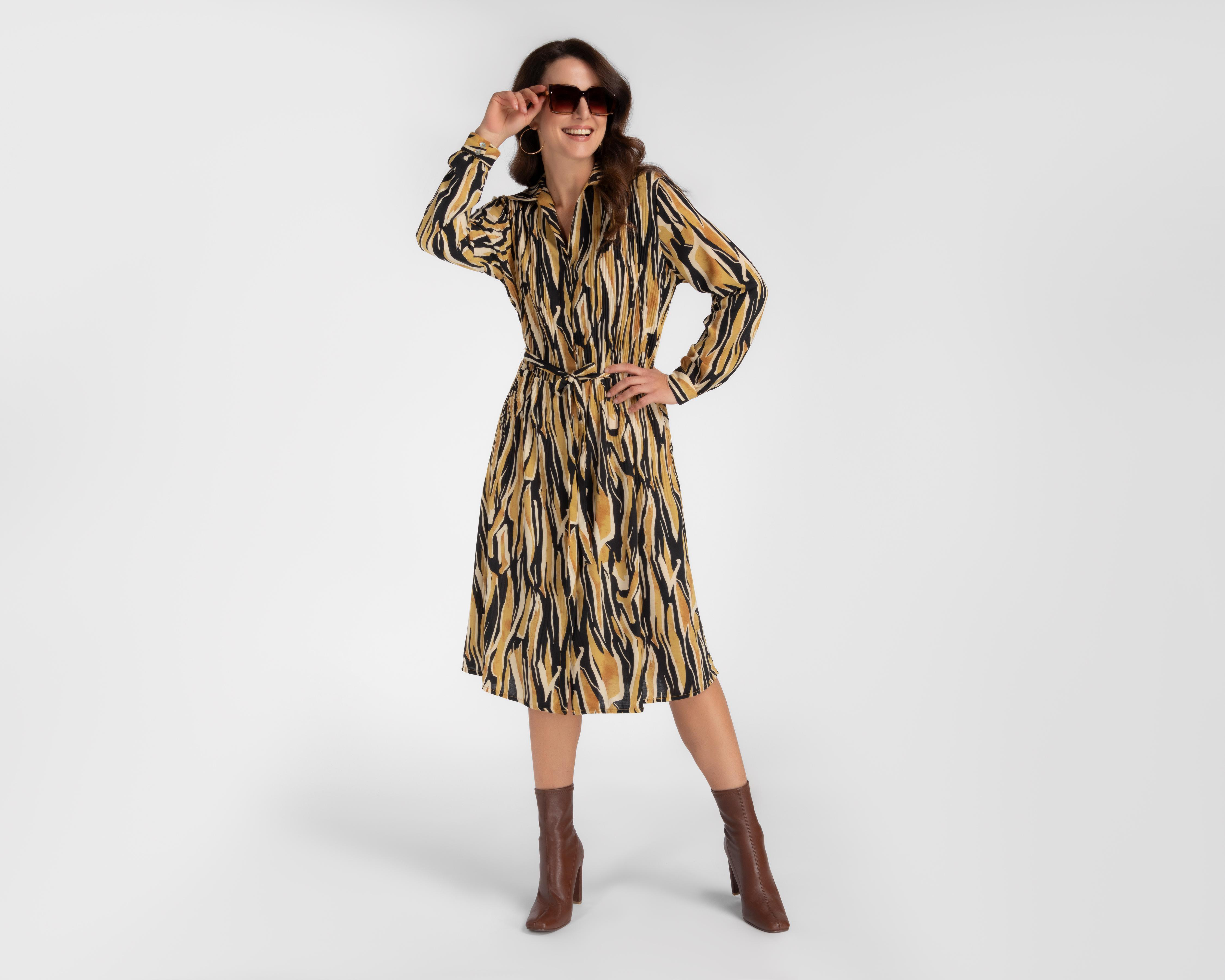 Foto 2 | Vestido Casual Sahara Plisado Midi Manga Larga