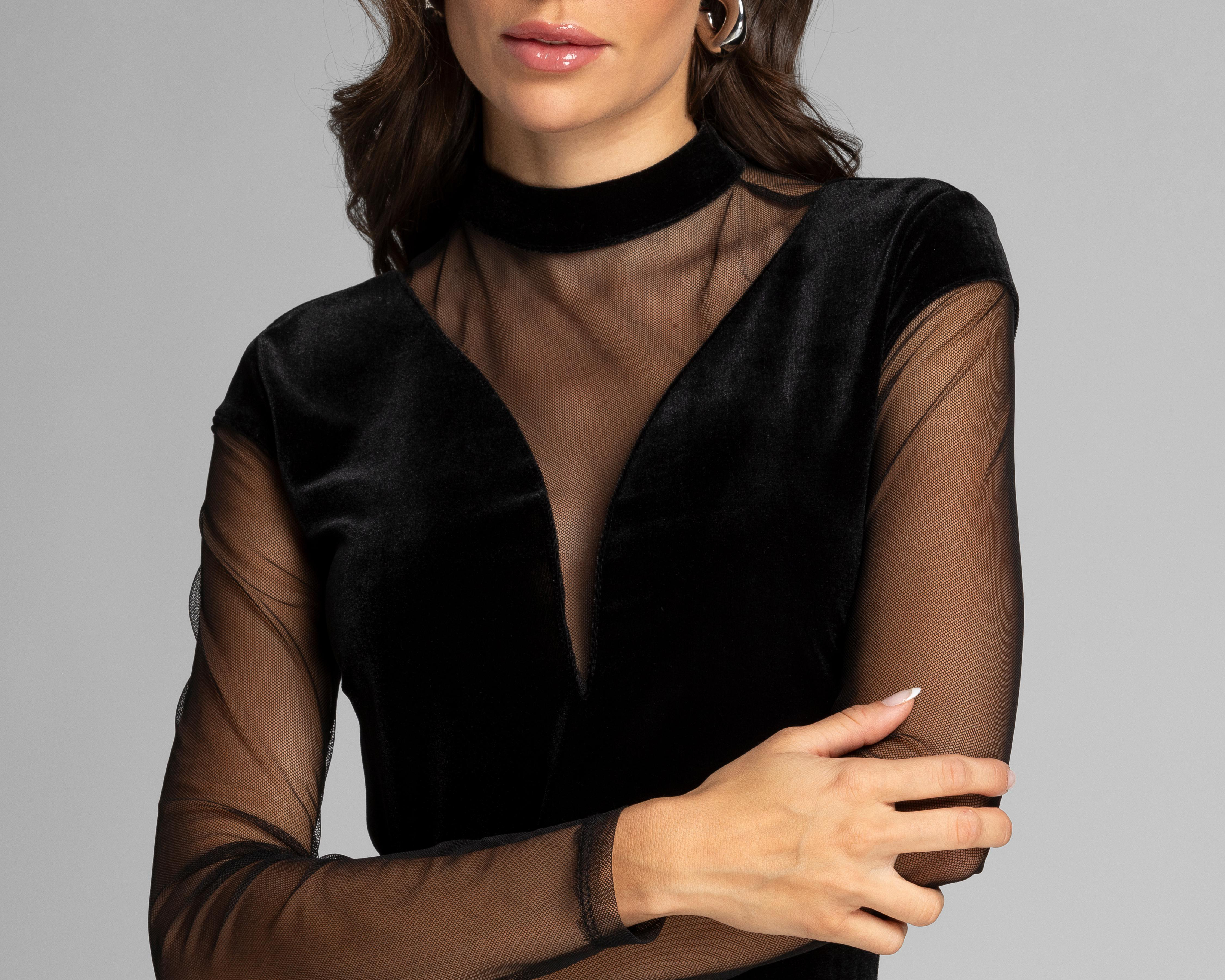 Foto 6 pulgar | Vestido Casual Thinner Velvet con Mesh