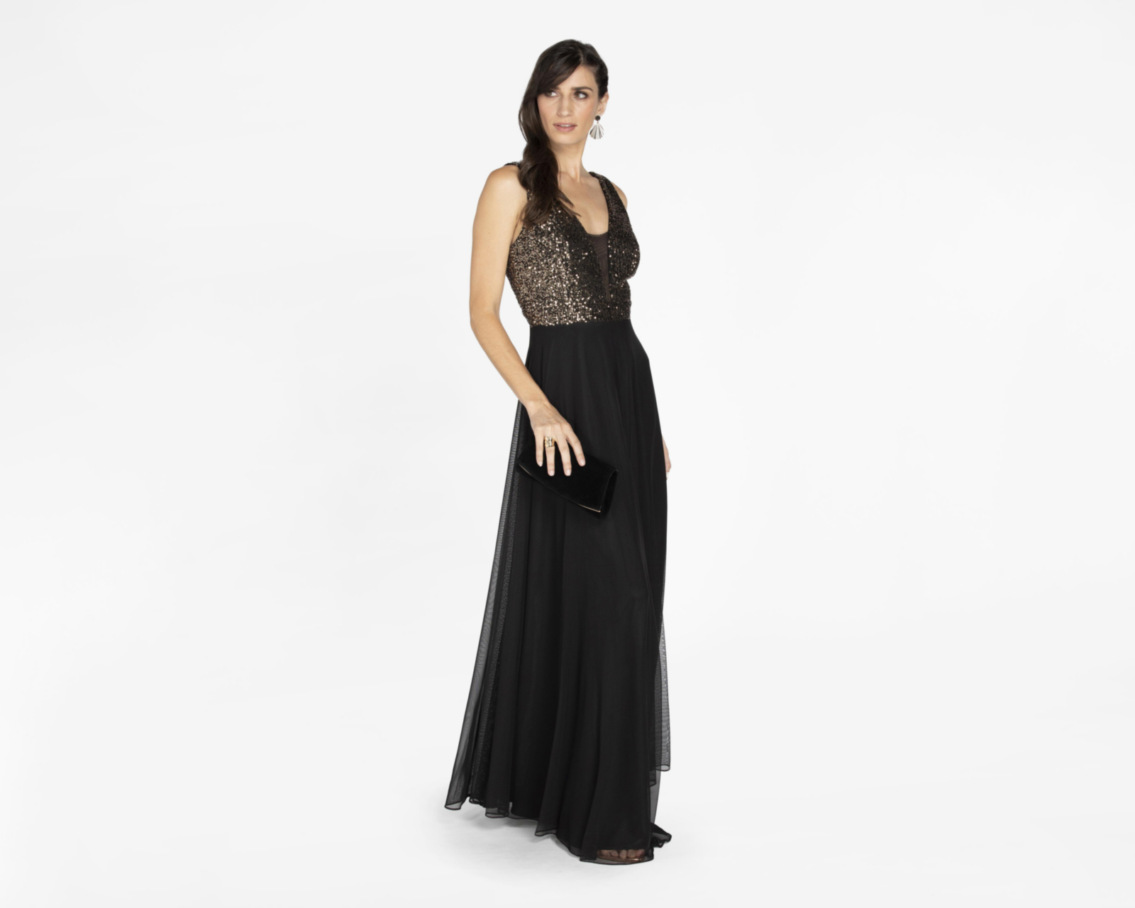 Vestido Nina Ferré de Fiesta Negro Escote V