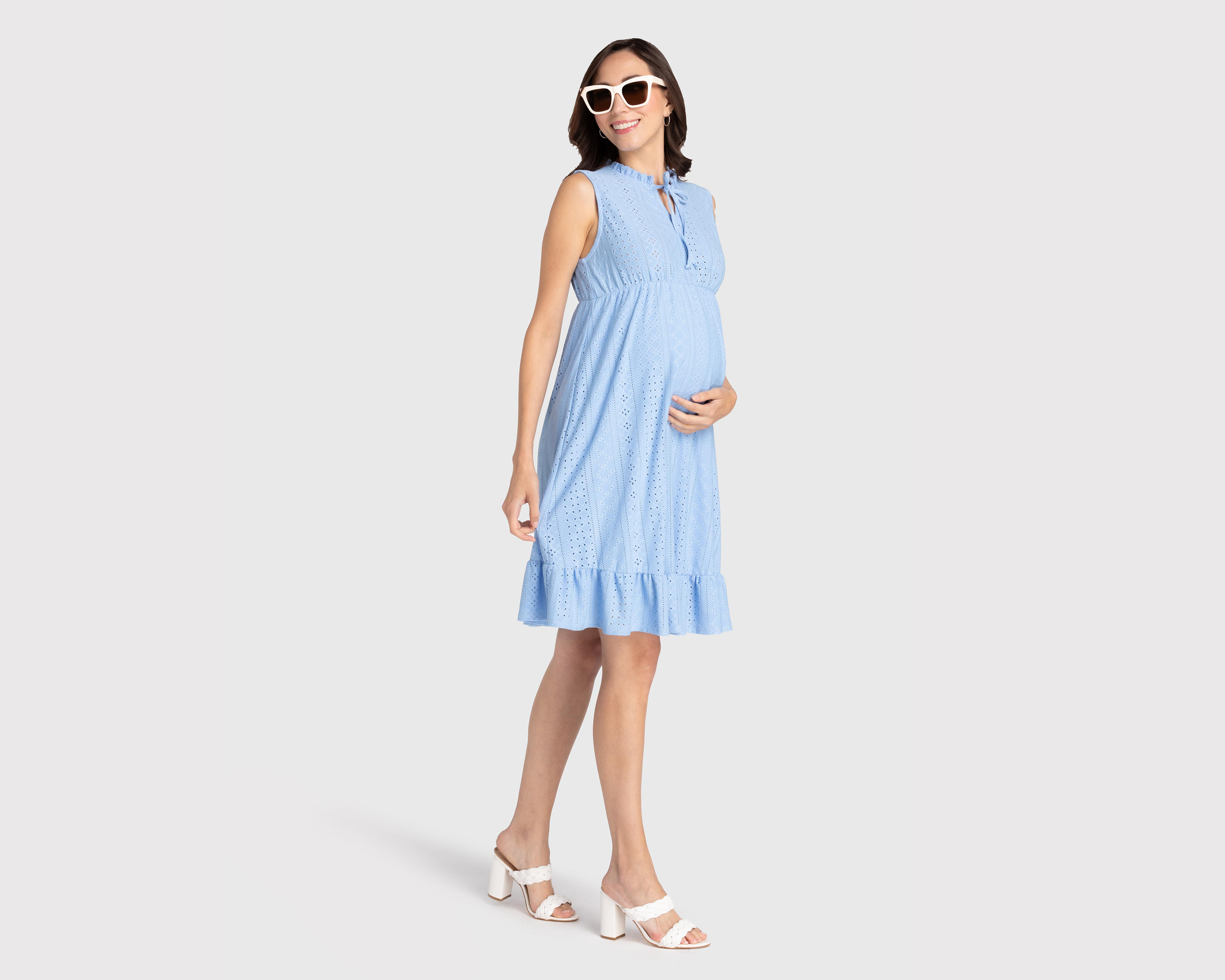 Vestido Mamá Bella Casual sin Mangas Azul