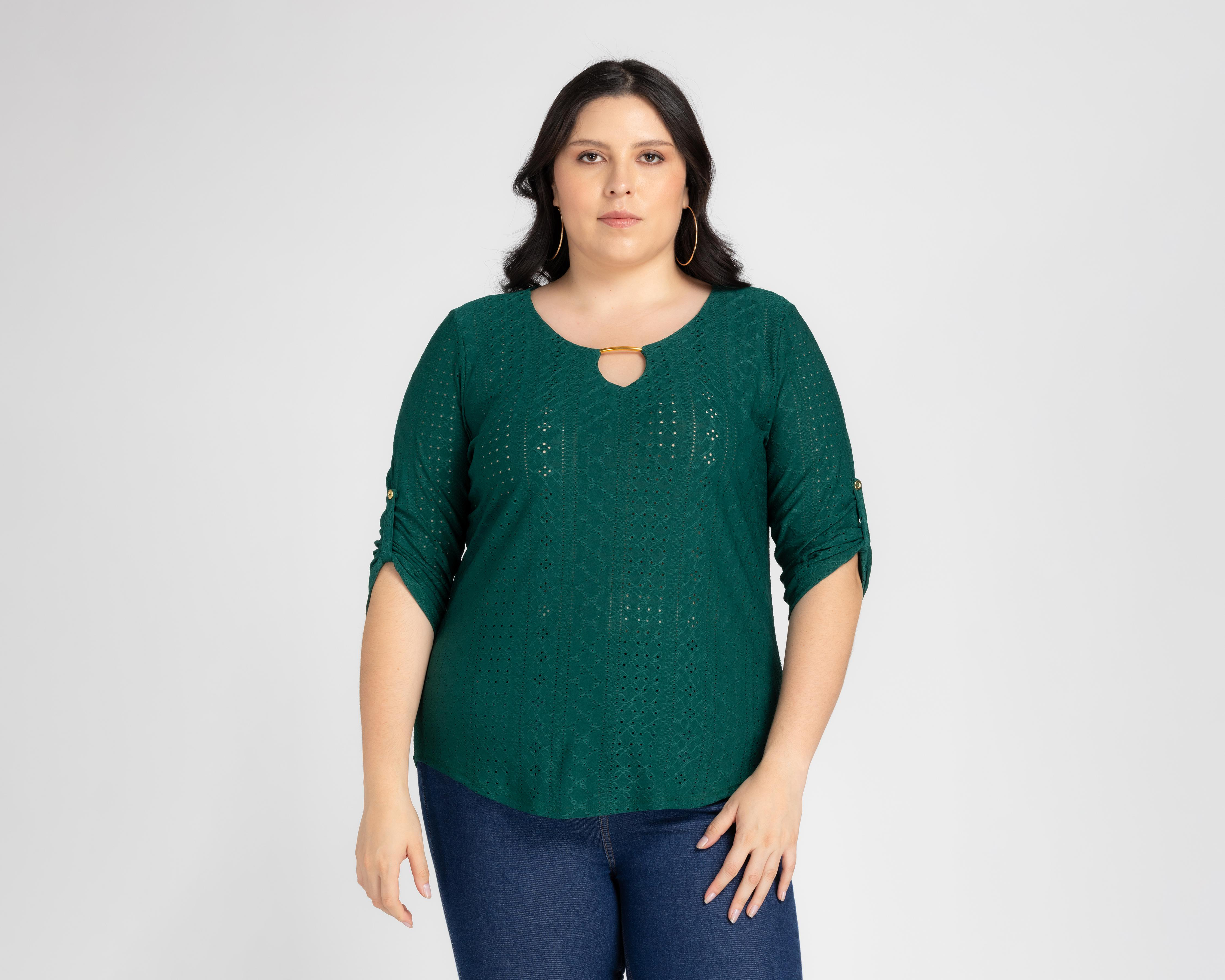 Blusa Lady Sun Manga 3/4 Verde Esmeralda