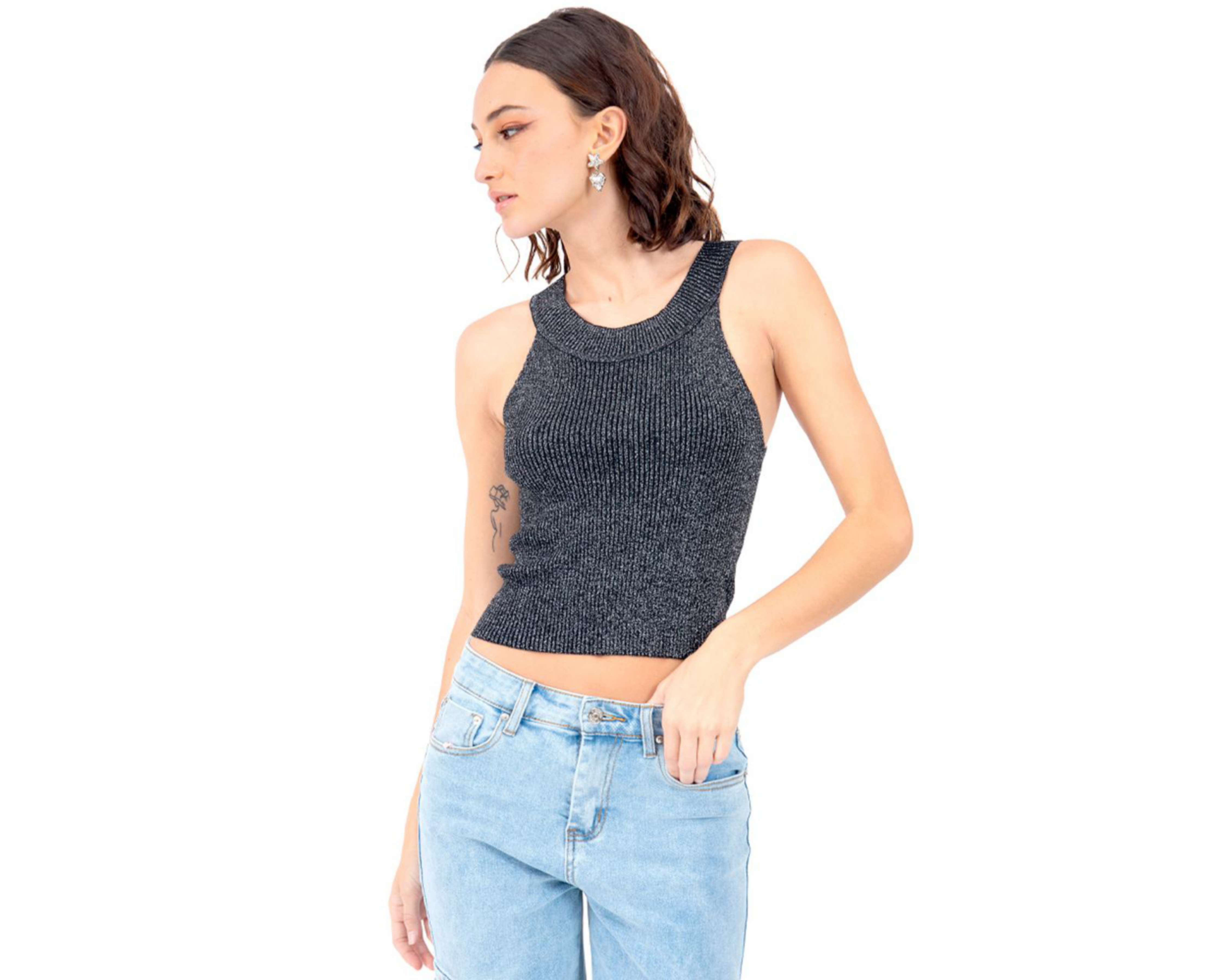Top Crop Forever 21 Plateado para Mujer