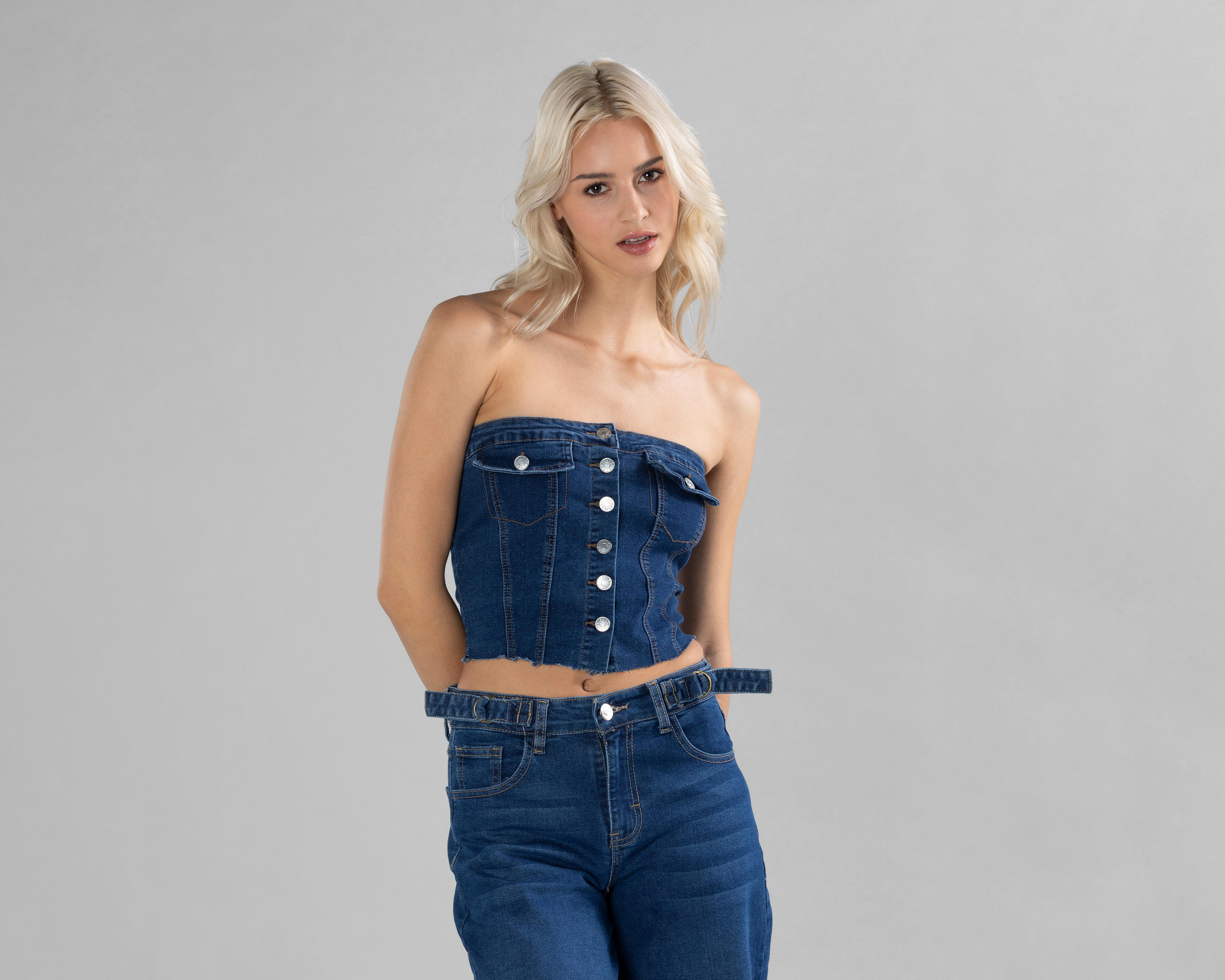Foto 5 pulgar | Crop Top Strona de Mezclilla para Mujer
