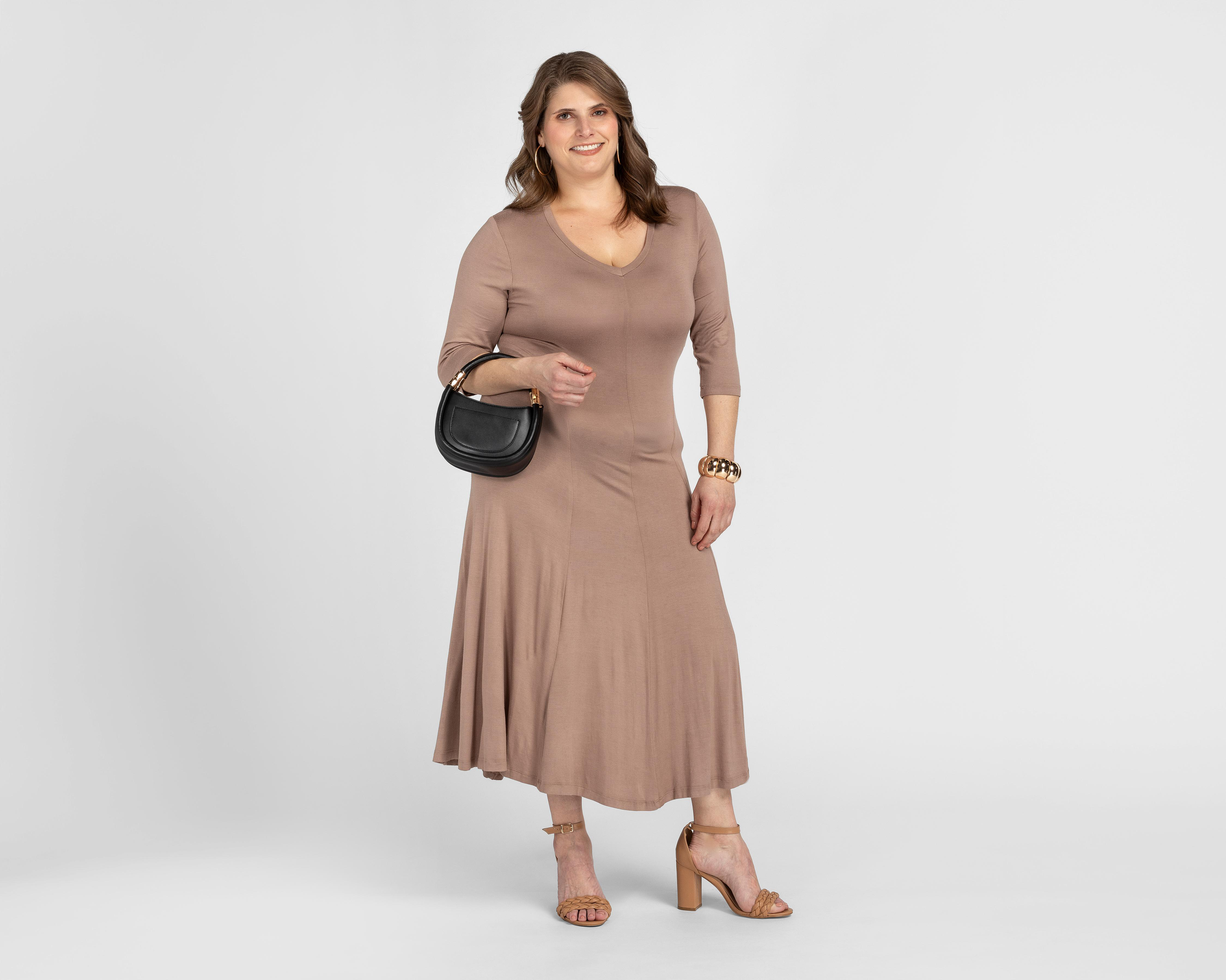Foto 5 | Vestido Casual Sahara Café con Cuello V