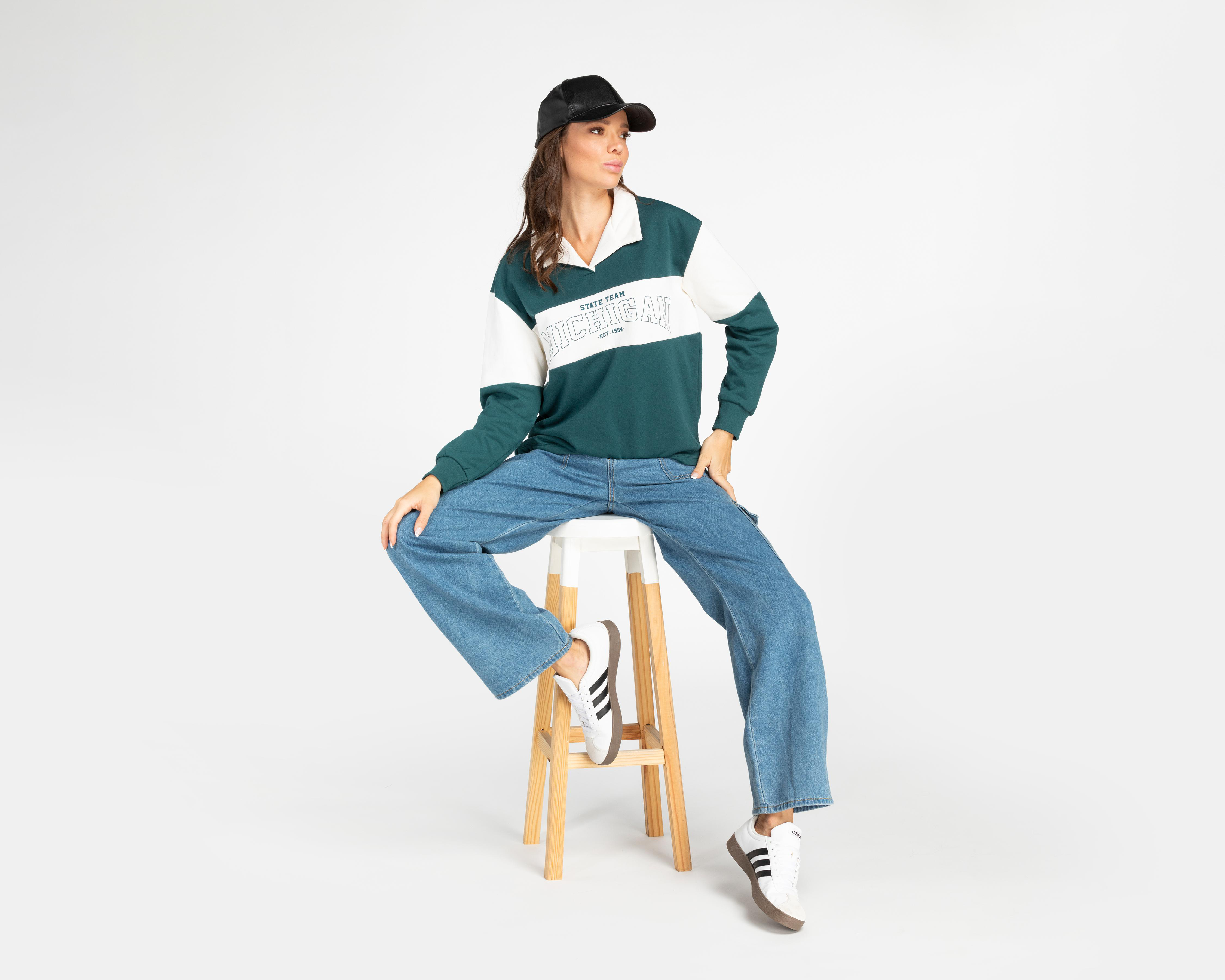 Foto 3 pulgar | Sudadera con Cuello Polo Refill para Mujer