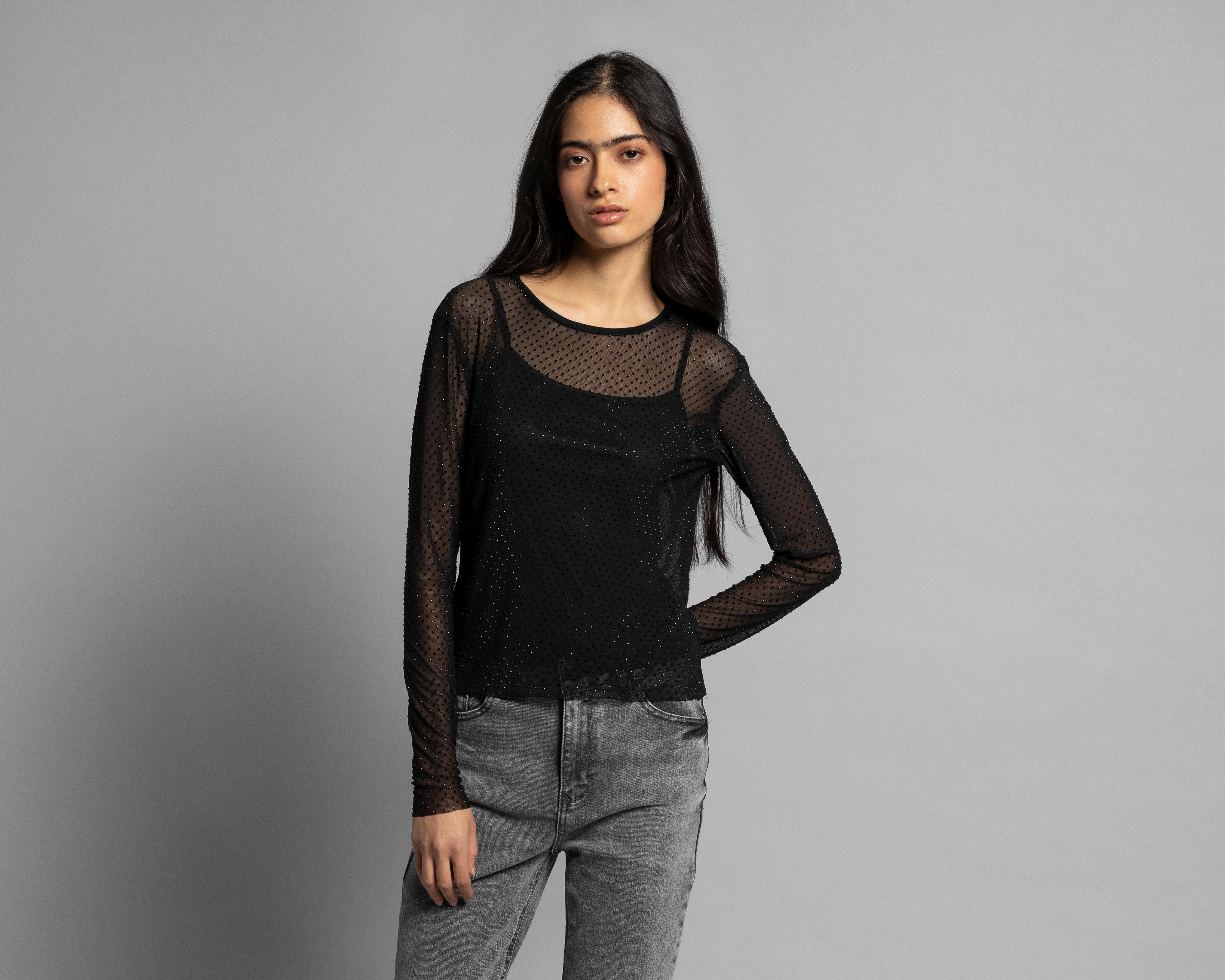 Foto 1 | Playera Strona con Pedrería para Mujer