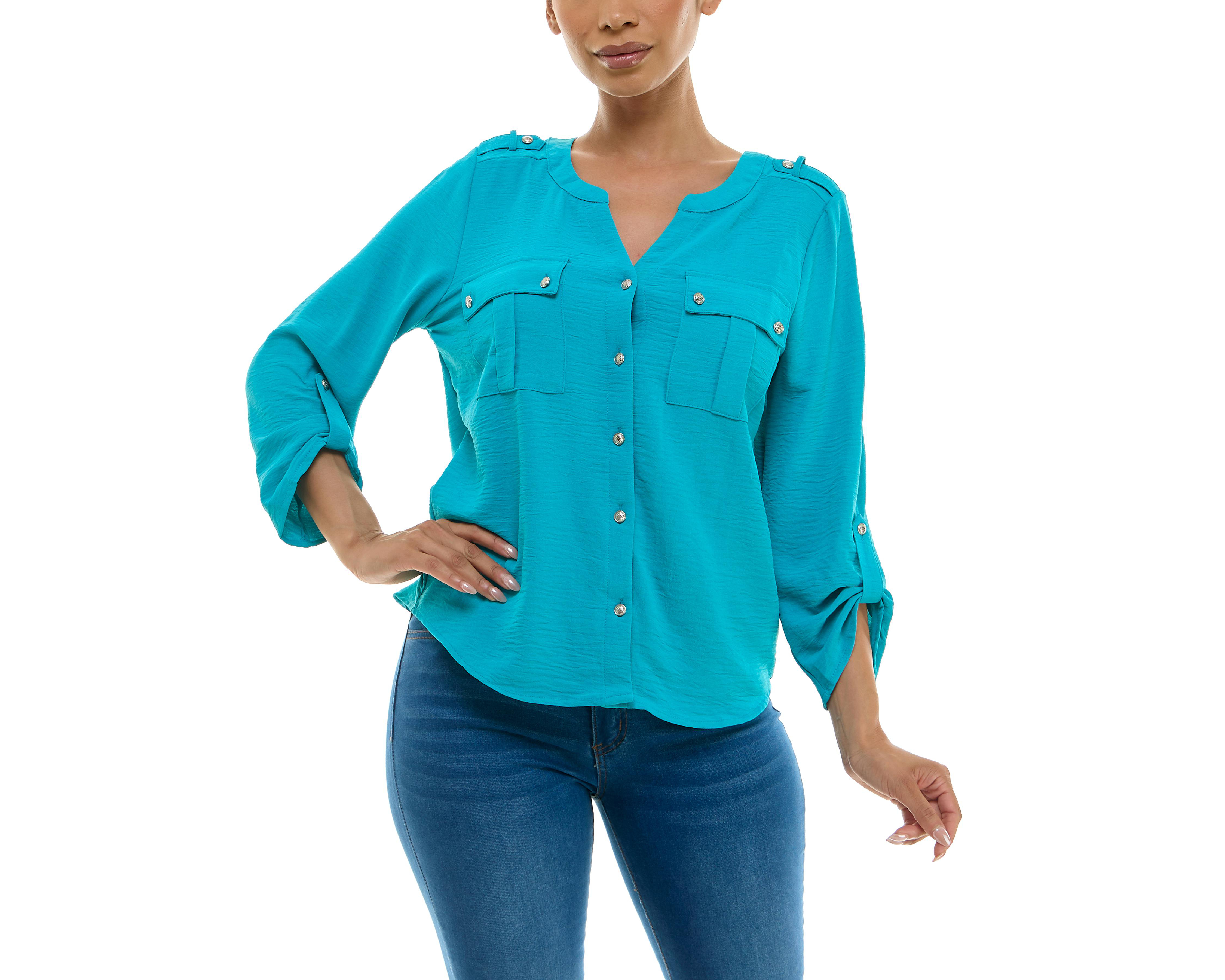Foto 4 pulgar | Blusa Adrienne Vittadini con Bolsillos Manga Larga