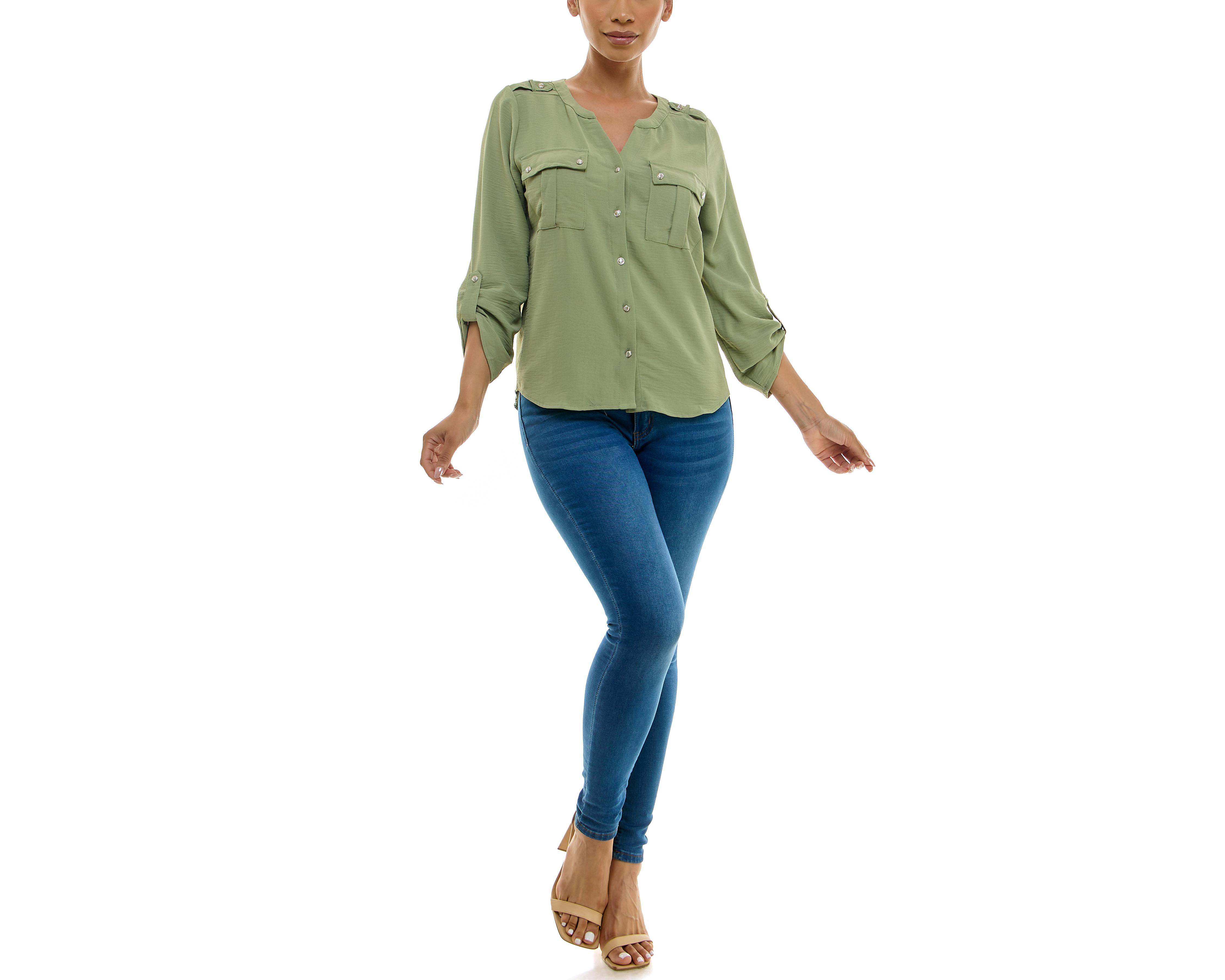 Foto 2 pulgar | Blusa Adrienne Vittadini con Bolsillos Manga Larga