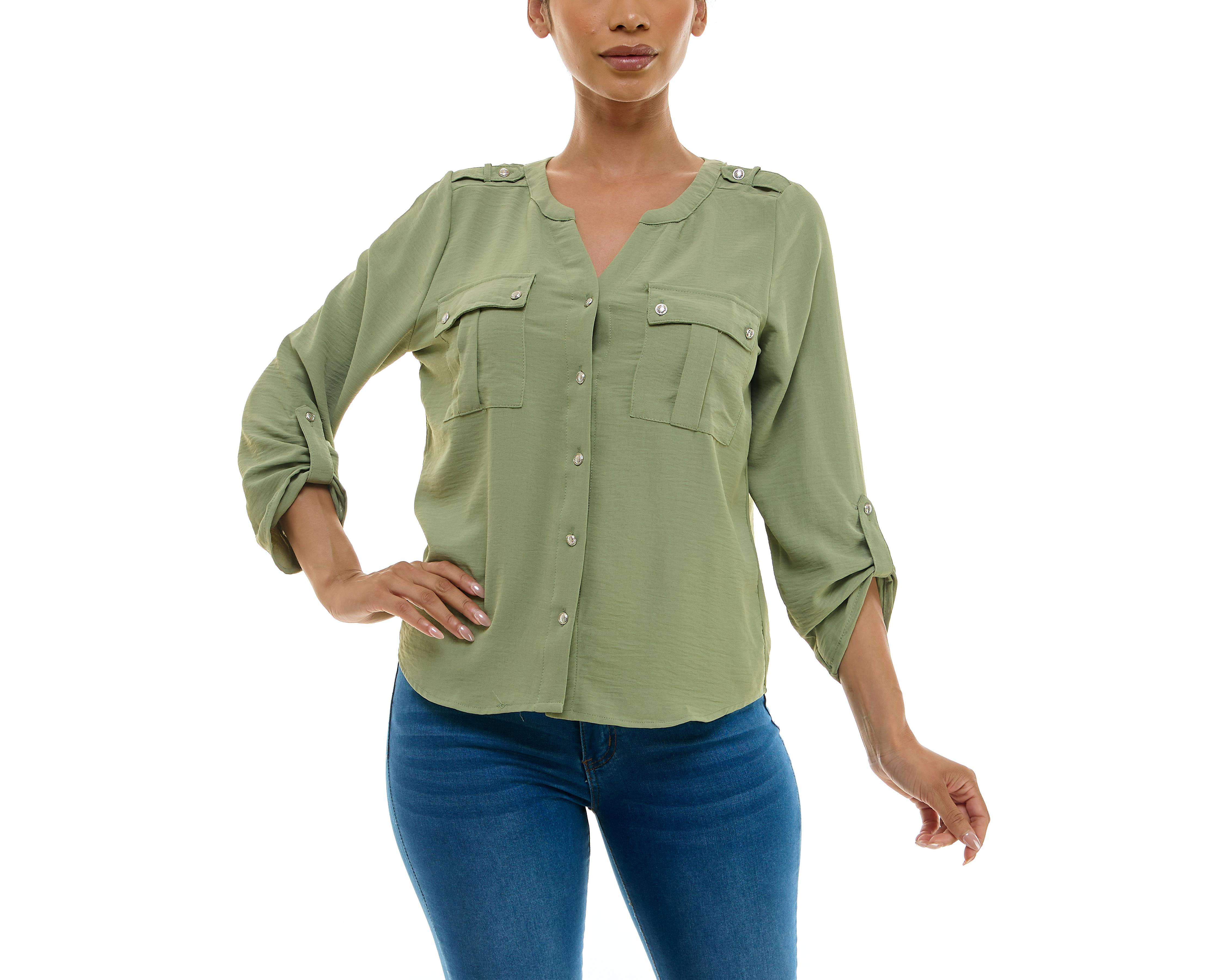 Foto 4 pulgar | Blusa Adrienne Vittadini con Bolsillos Manga Larga
