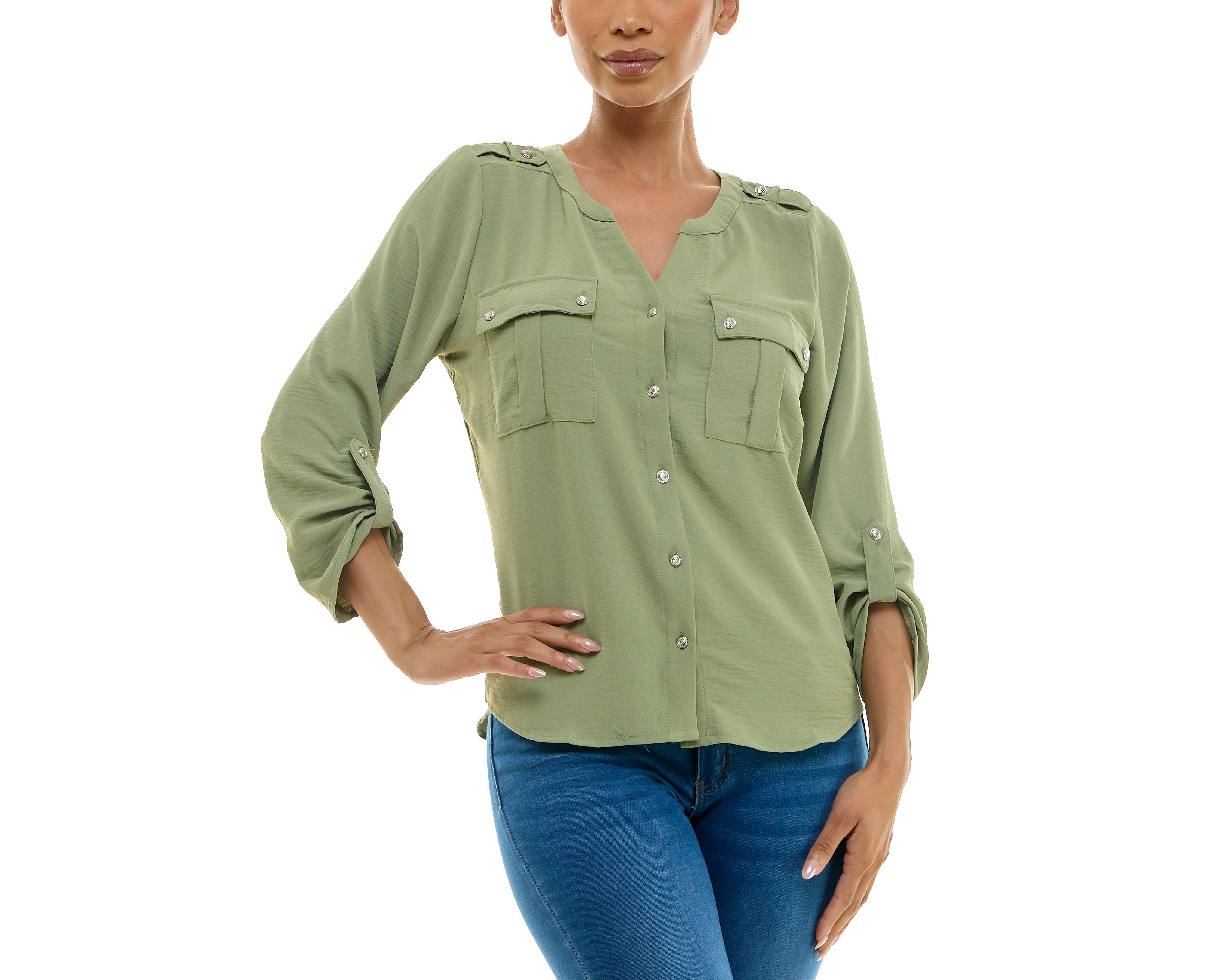 Foto 6 pulgar | Blusa Adrienne Vittadini con Bolsillos Manga Larga