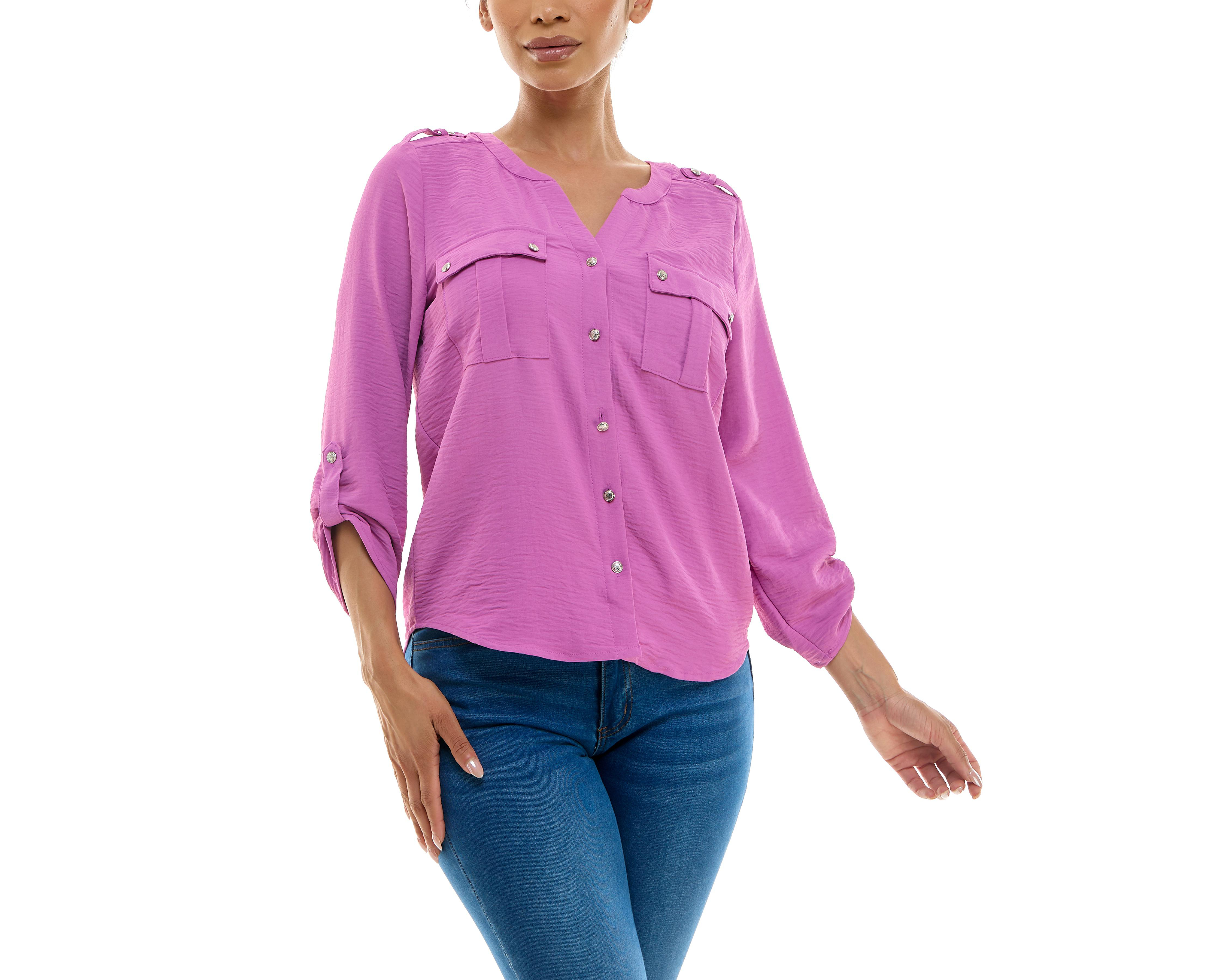 Foto 4 pulgar | Blusa Adrienne Vittadini con Bolsillos Manga Larga
