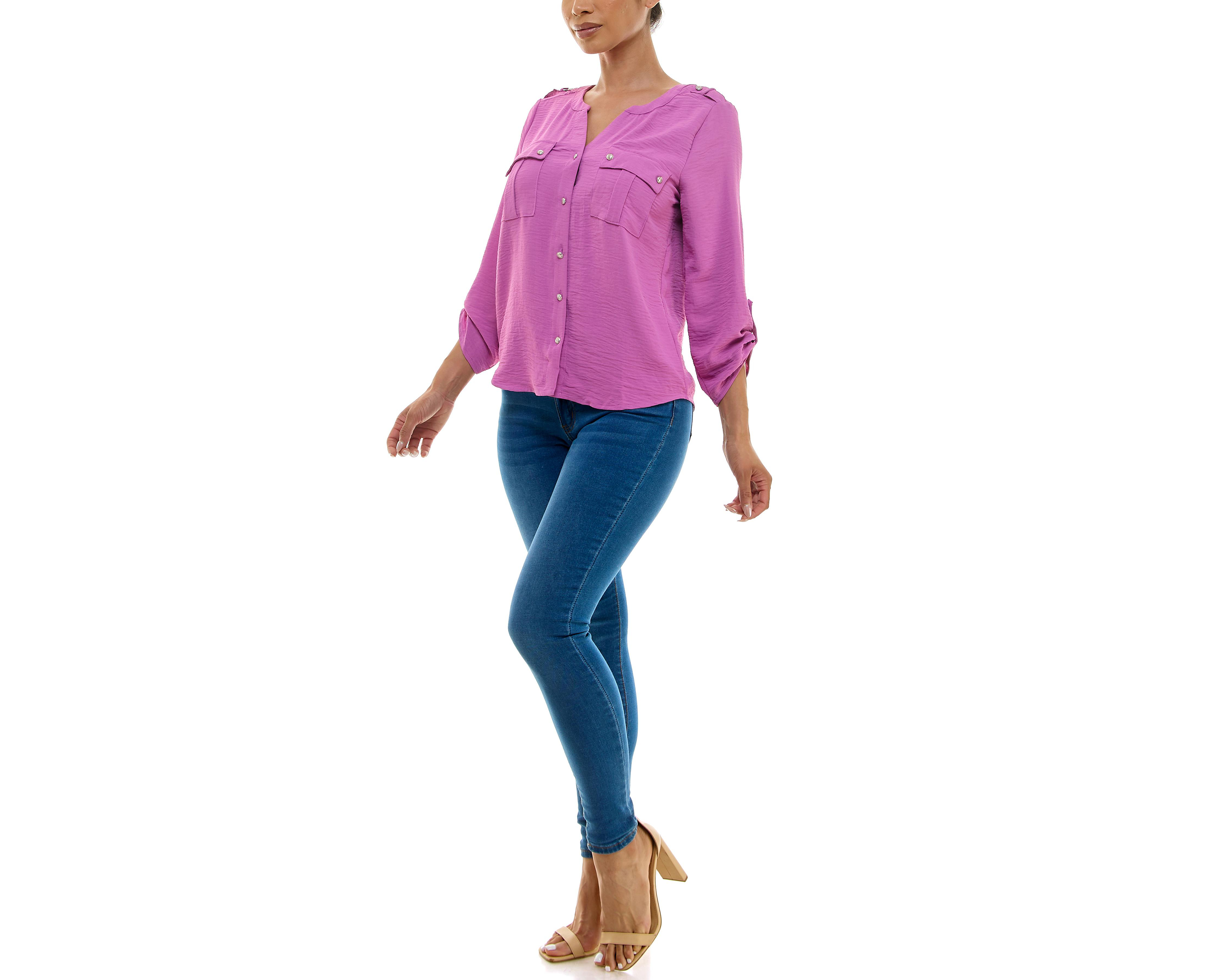 Foto 6 pulgar | Blusa Adrienne Vittadini con Bolsillos Manga Larga