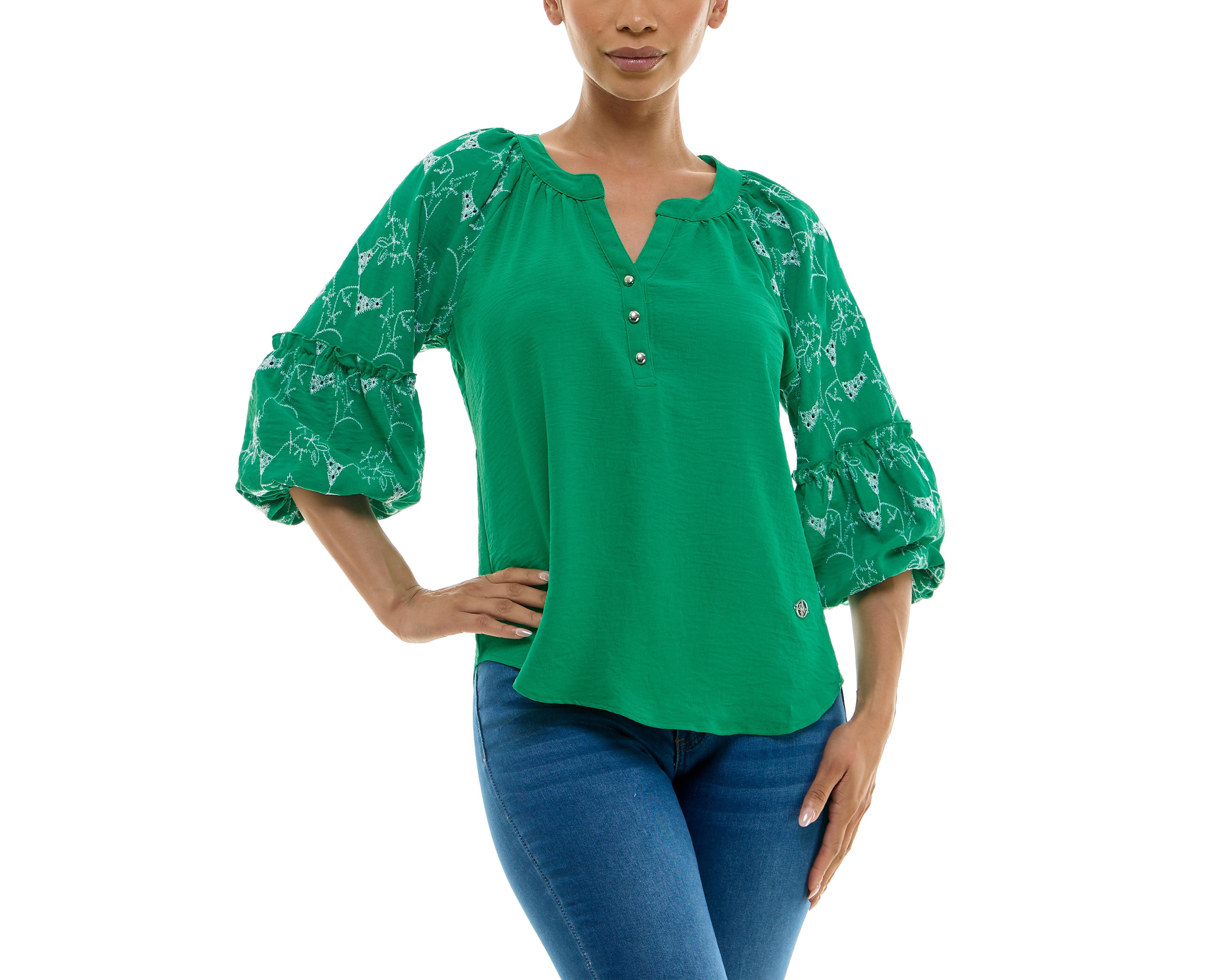 Foto 3 pulgar | Blusa Adrienne Vittadini con Botones y Corte Láser