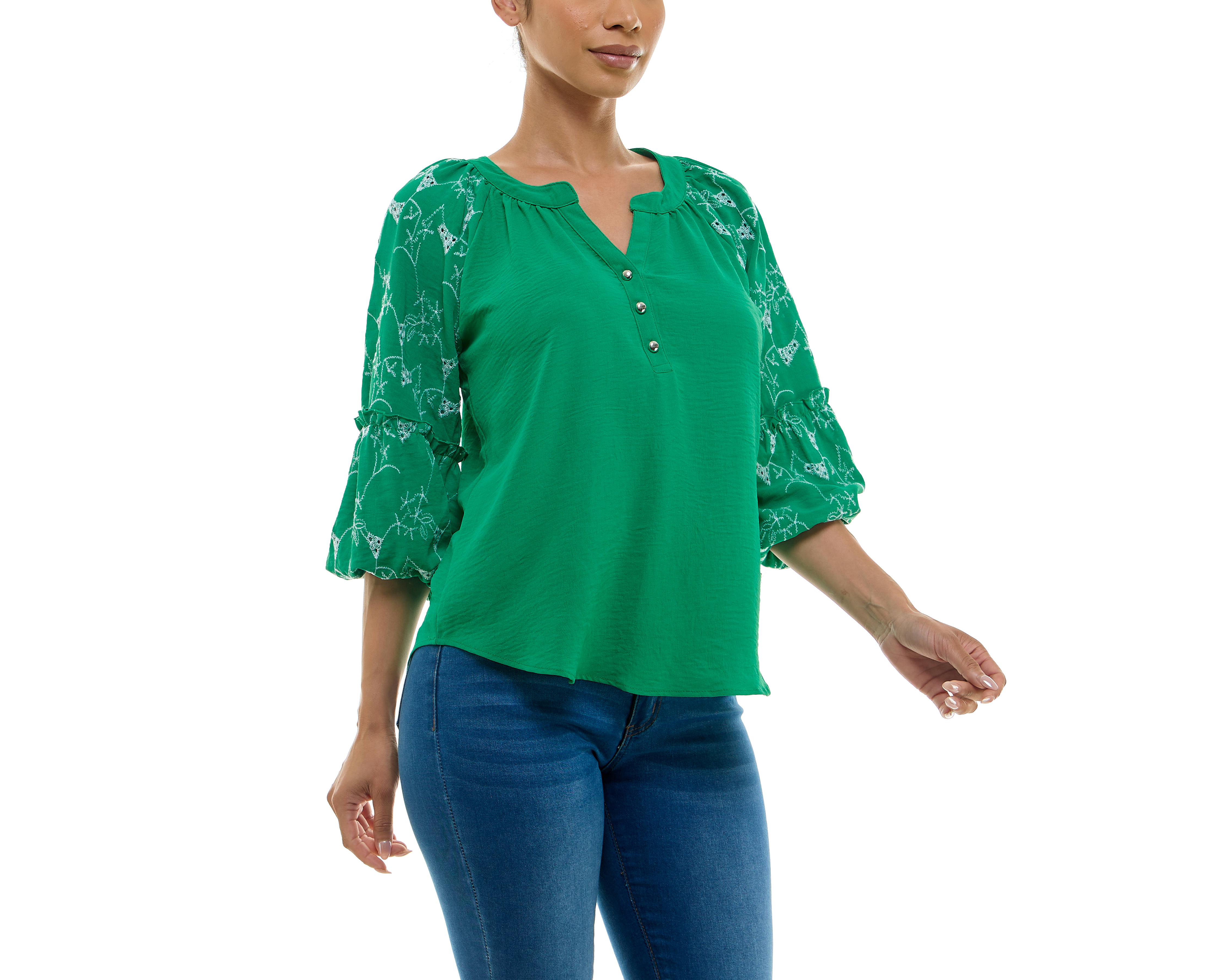 Foto 5 pulgar | Blusa Adrienne Vittadini con Botones y Corte Láser