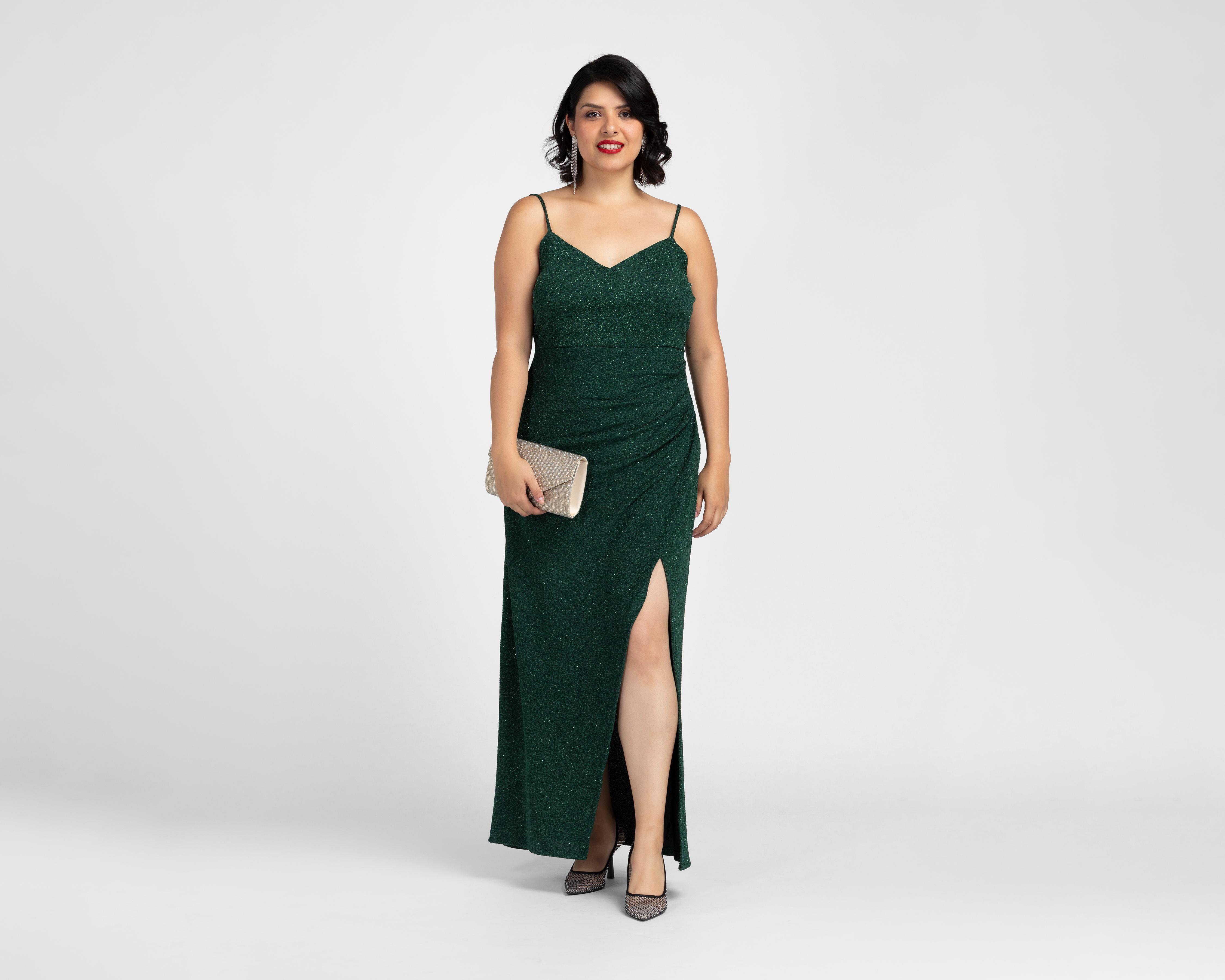 Foto 6 pulgar | Vestido de Fiesta Sahara Verde de Tirantes con Brillos para Mujer