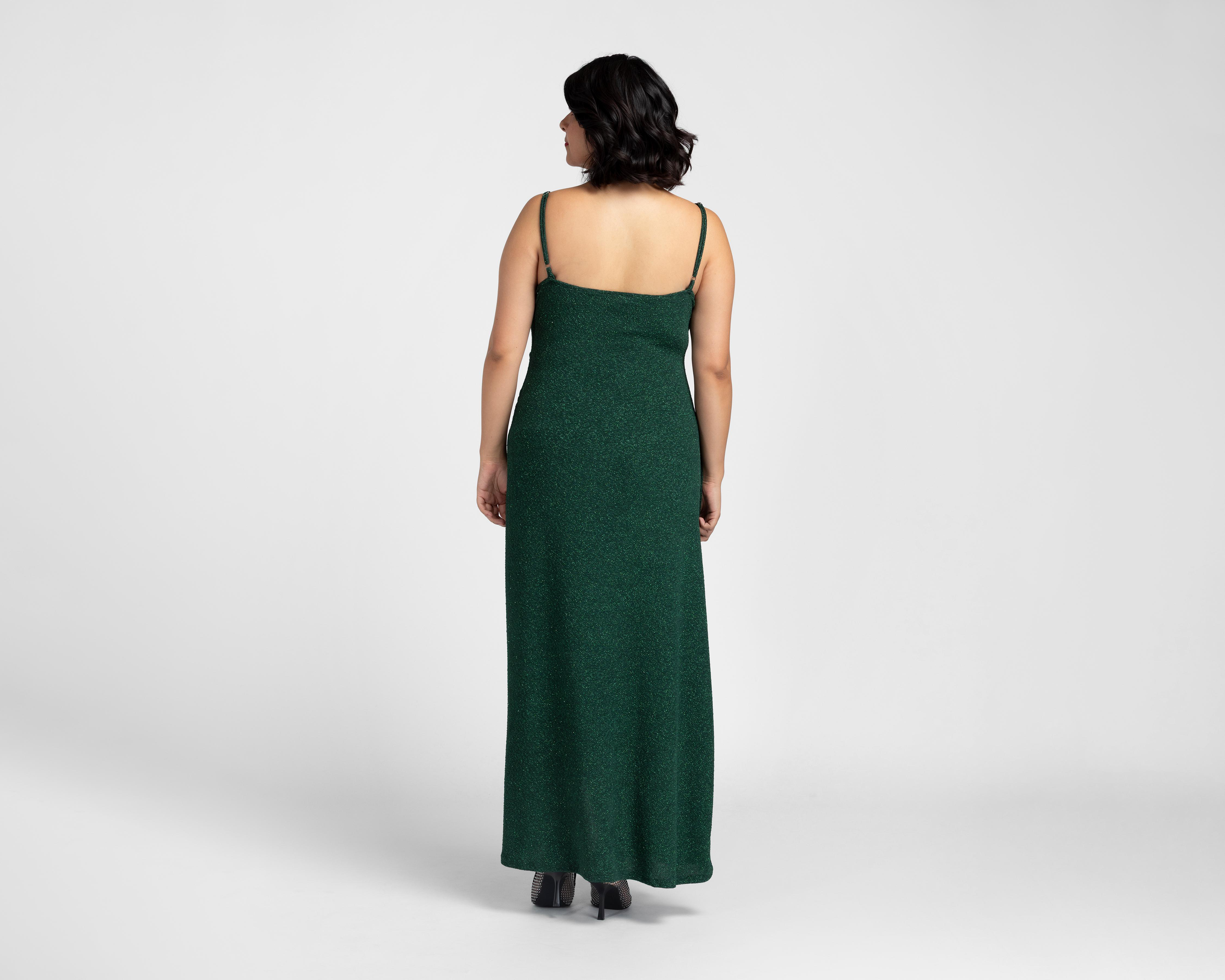 Foto 7 pulgar | Vestido de Fiesta Sahara Verde de Tirantes con Brillos para Mujer