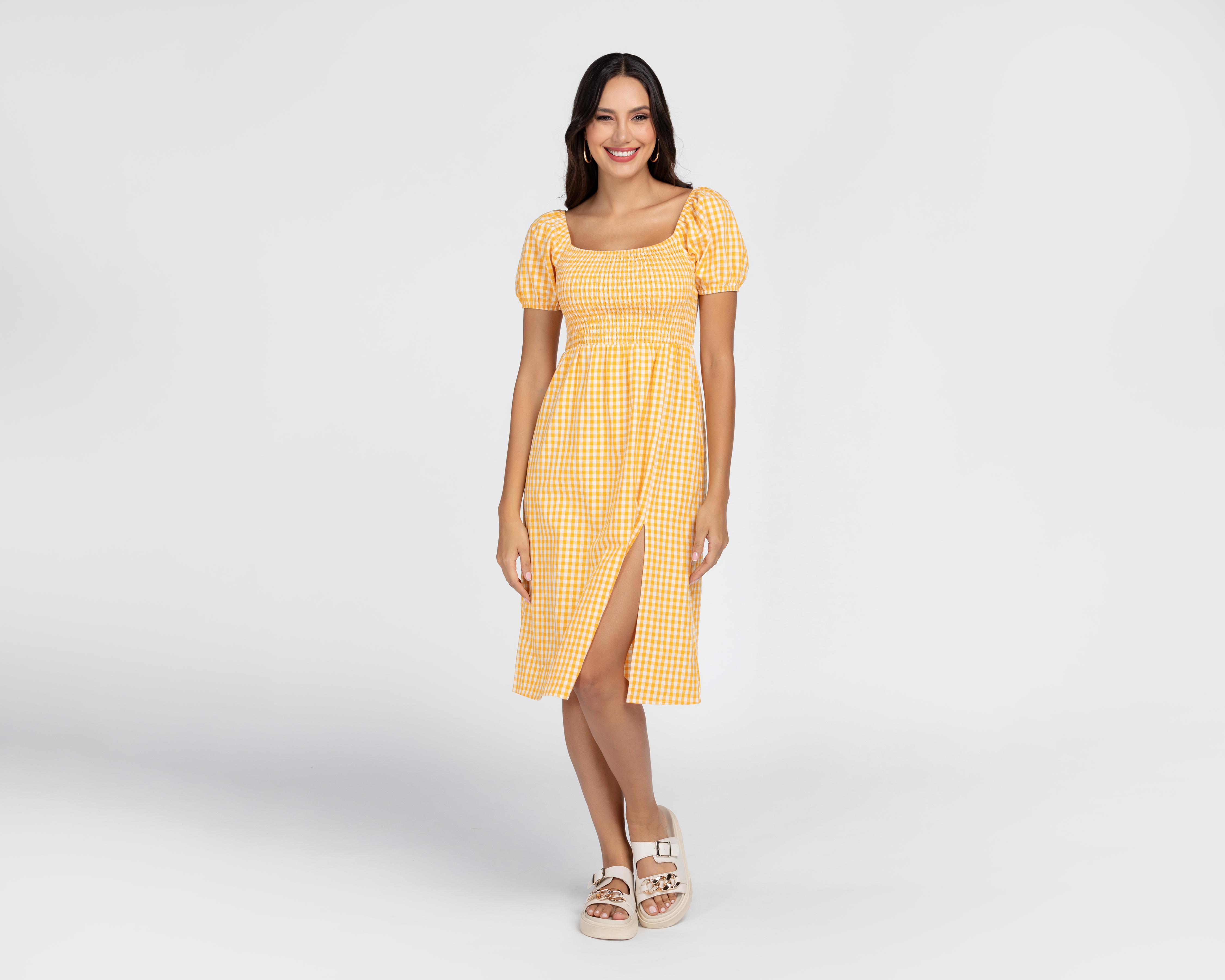Vestido Sahara Casual Manga Corta a Cuadros