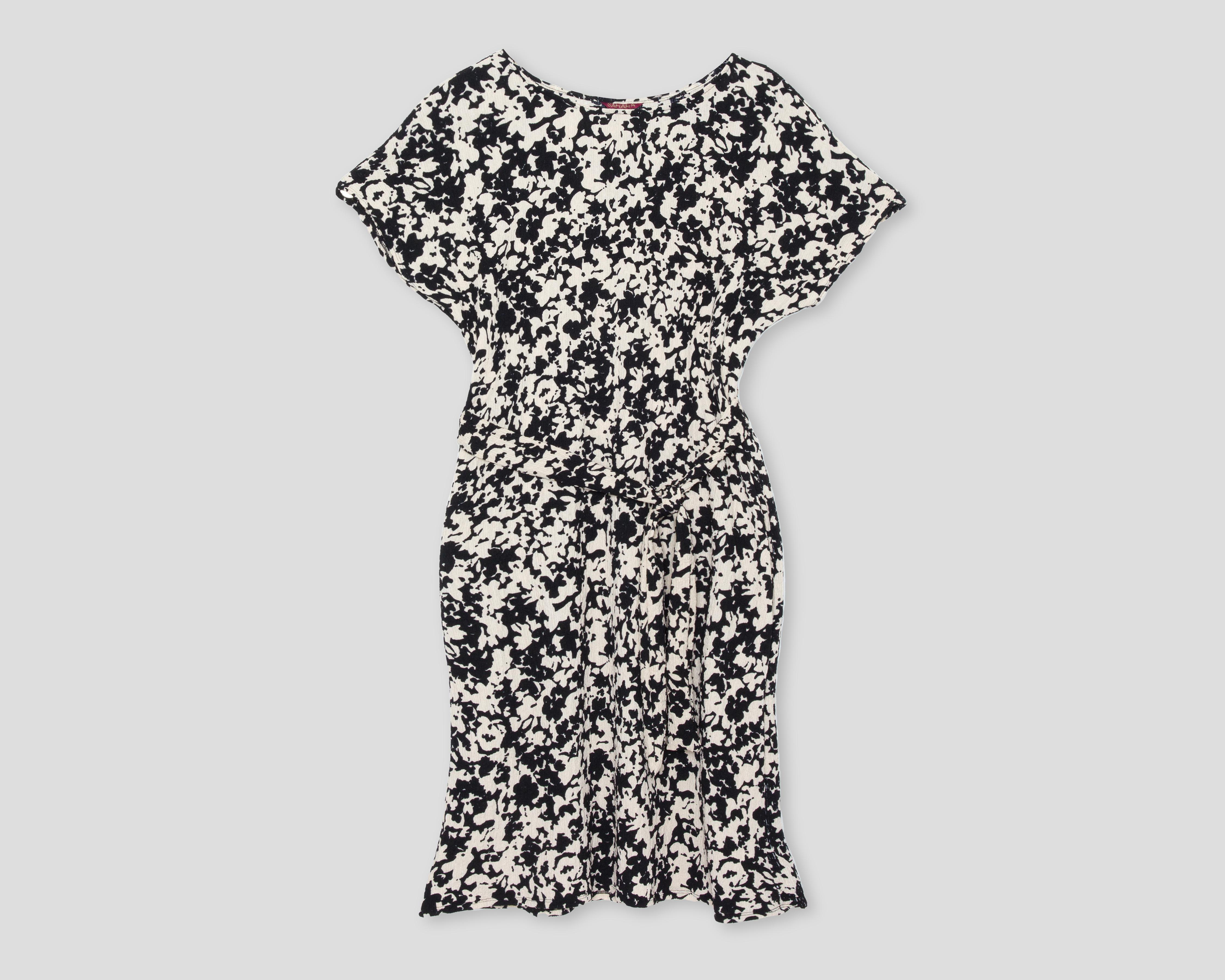 Vestido Casual Sahara Estampado Cuello Redondo con Cinturón