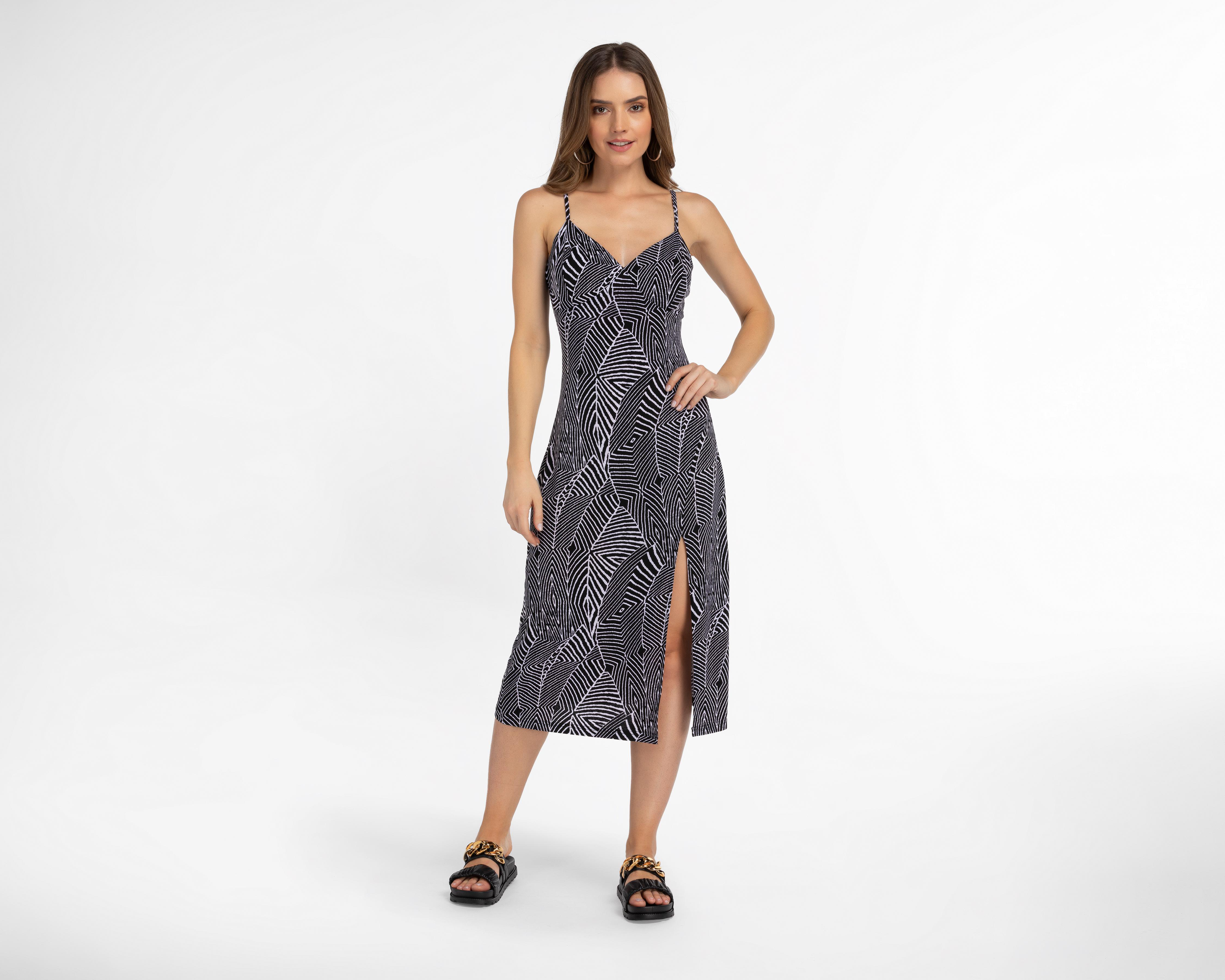 Foto 2 pulgar | Vestido Jennifer Lopez Casual Midi con Abertura