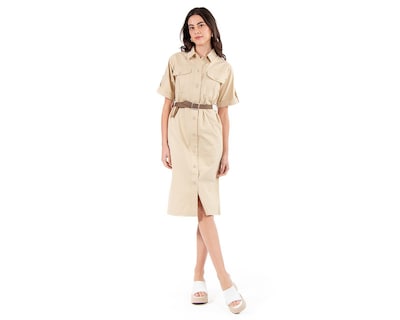 Foto 1 | Vestido Casual Forever 21 Midi Beige con Cinturón para Mujer