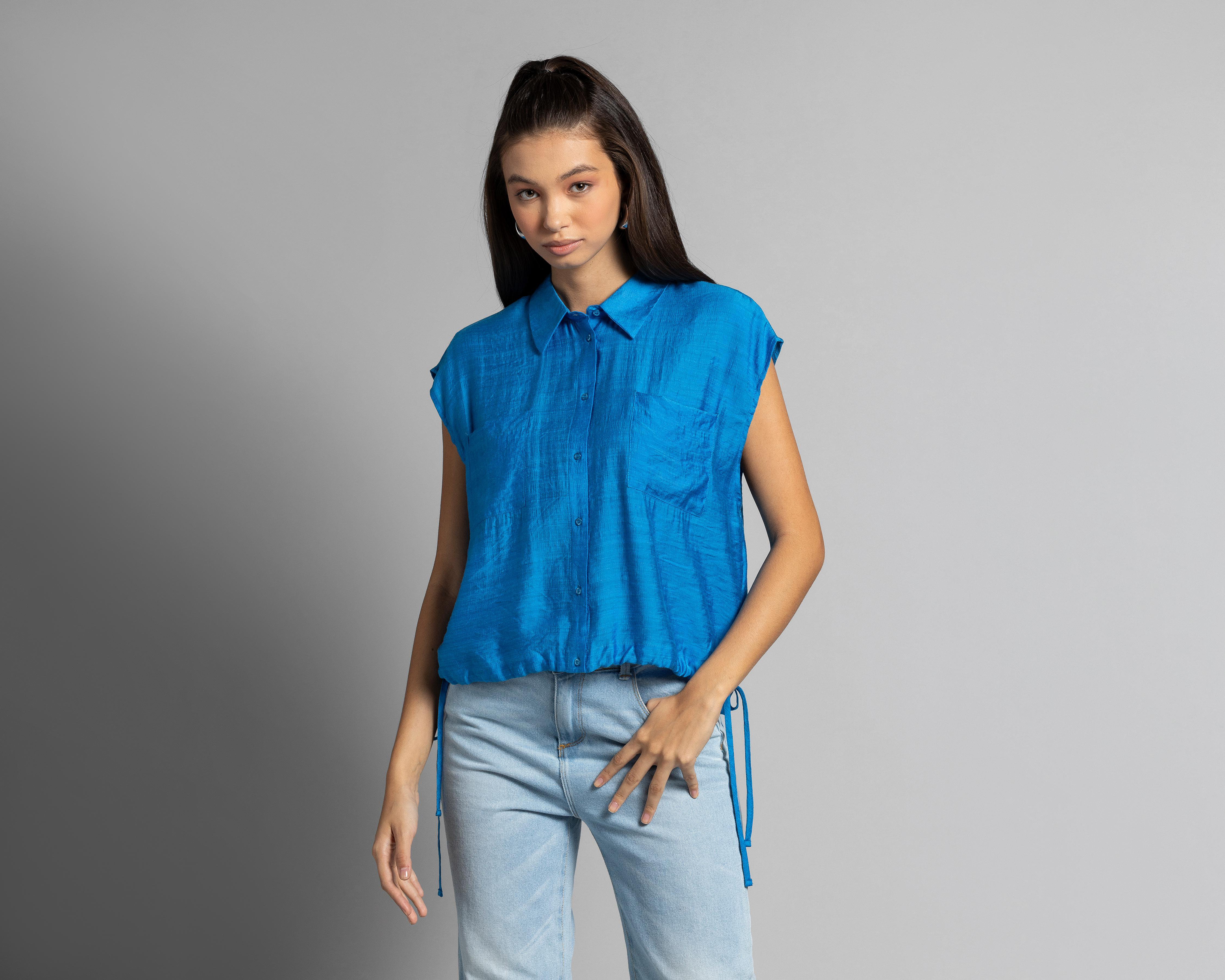 Blusa Thinner Manga Corta con Botones