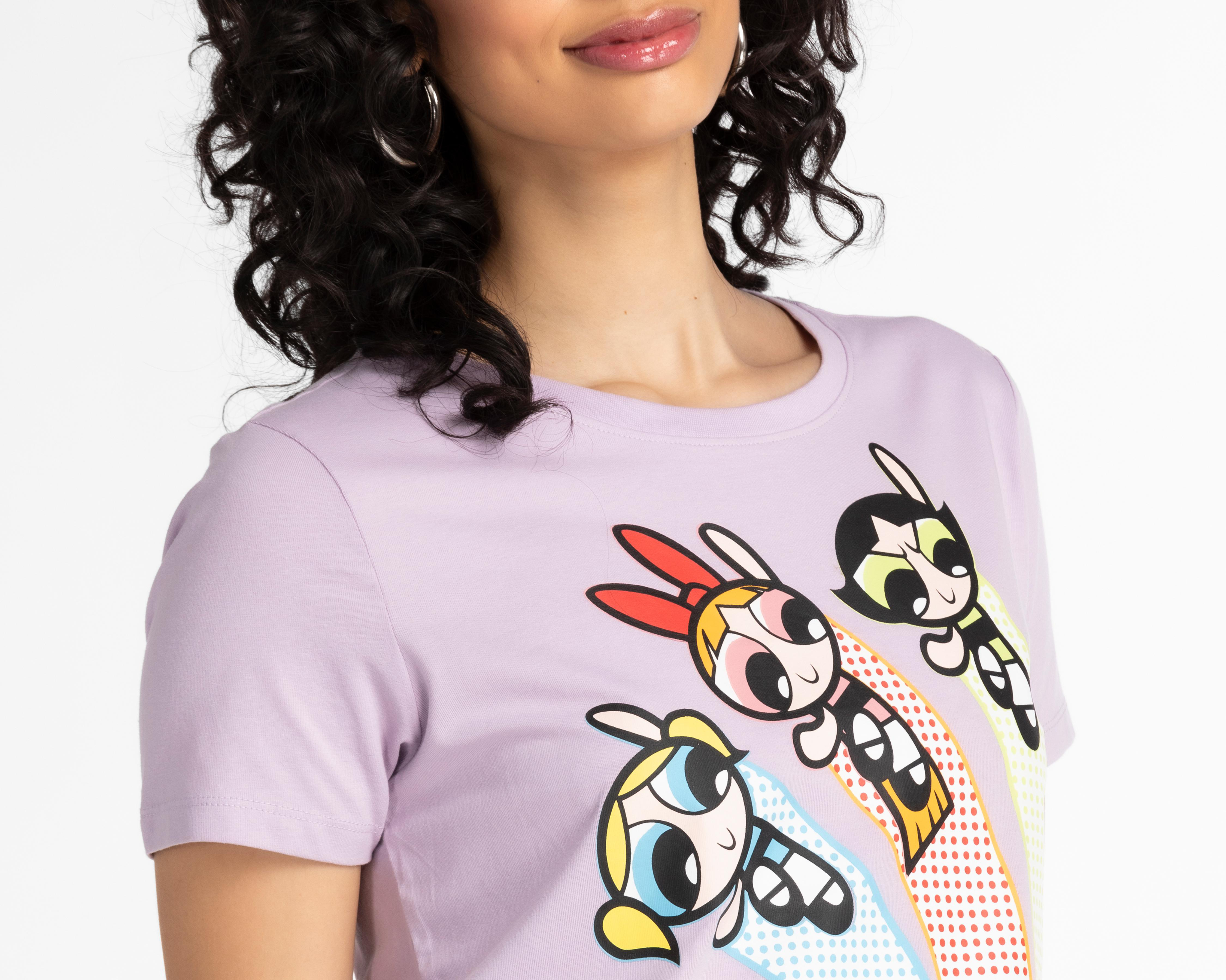 Foto 4 pulgar | Playera The Powerpuff Girls Lila Estampada