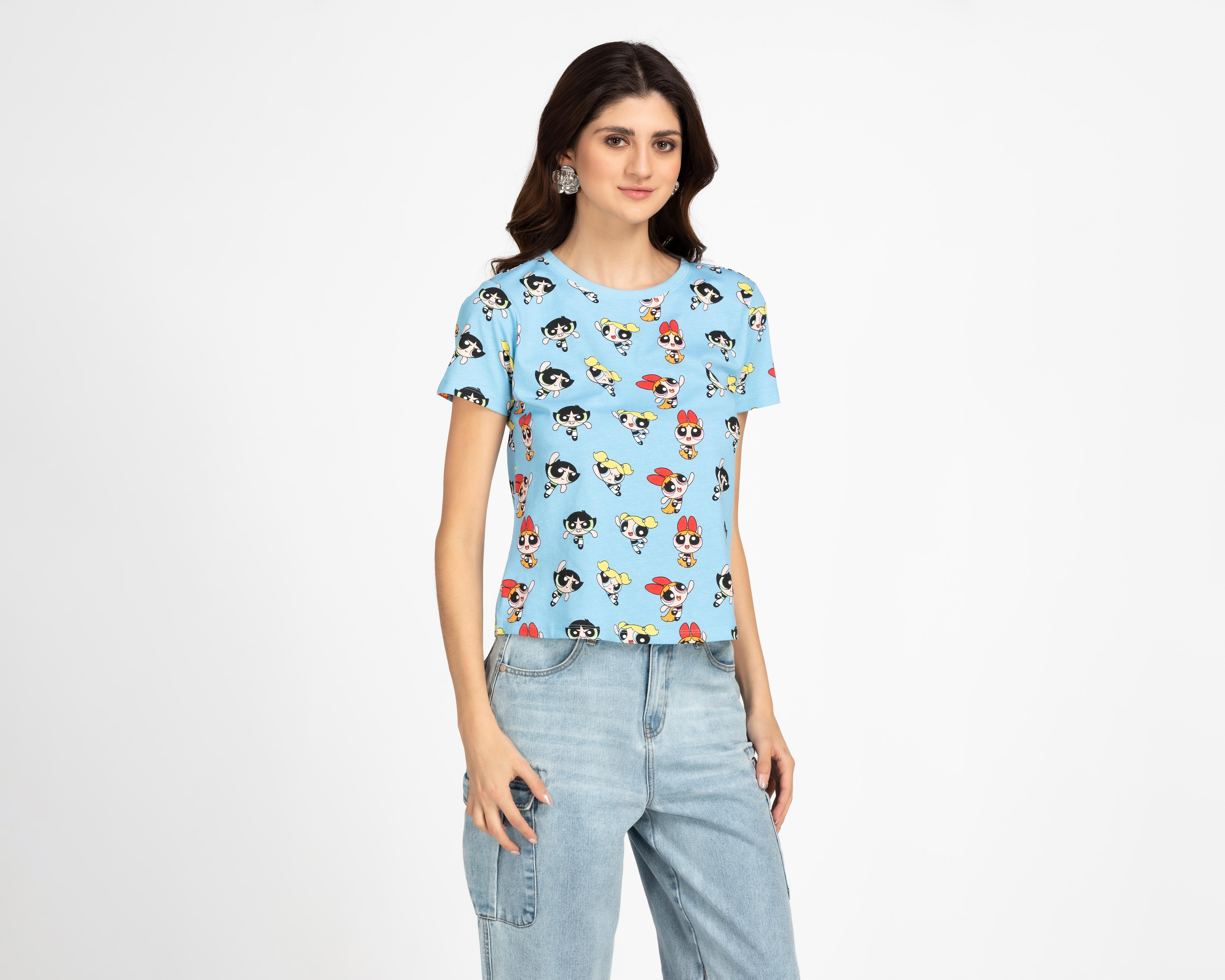Foto 2 pulgar | Playera The Powerpuff Girls Azul Estampada