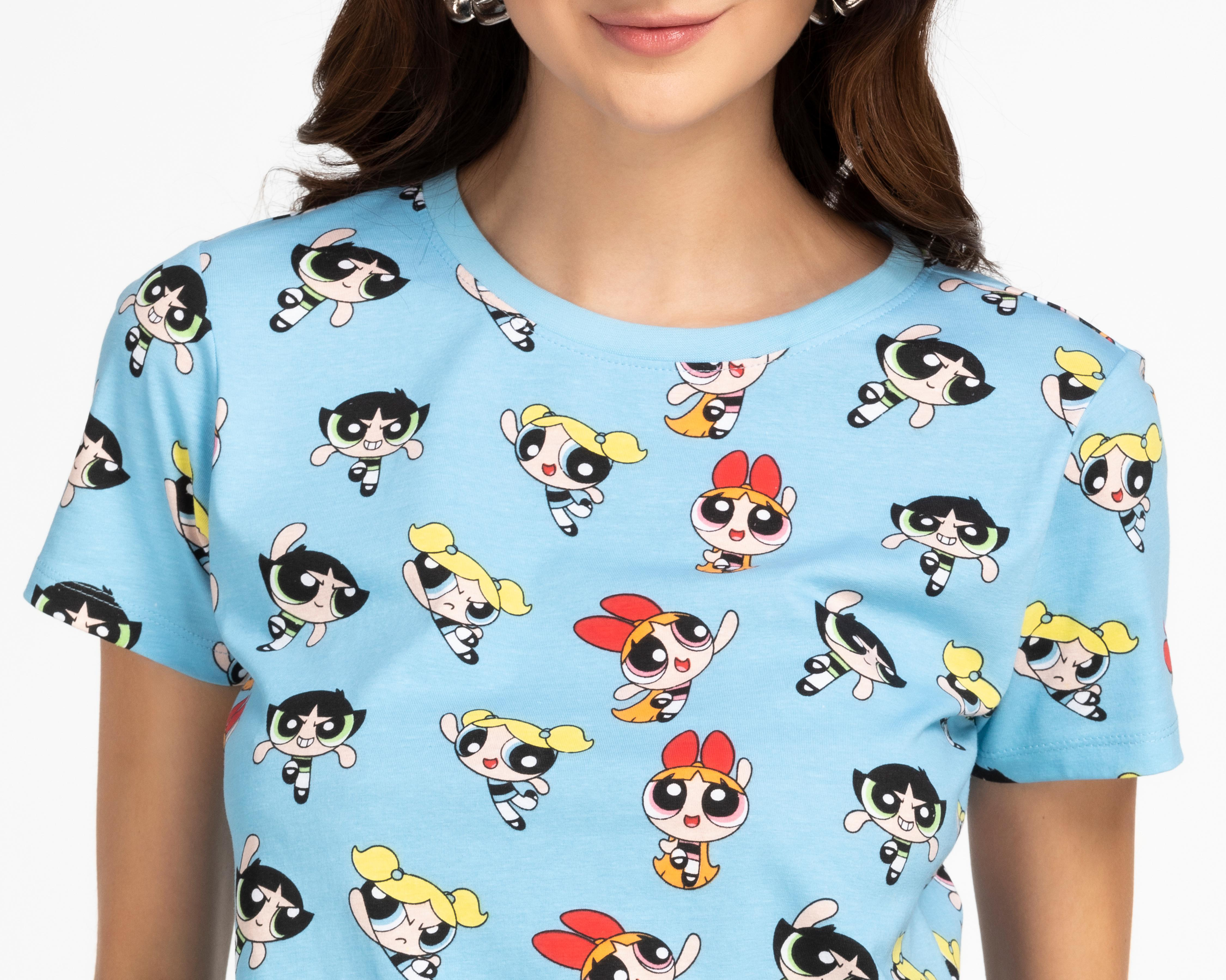 Foto 4 pulgar | Playera The Powerpuff Girls Azul Estampada