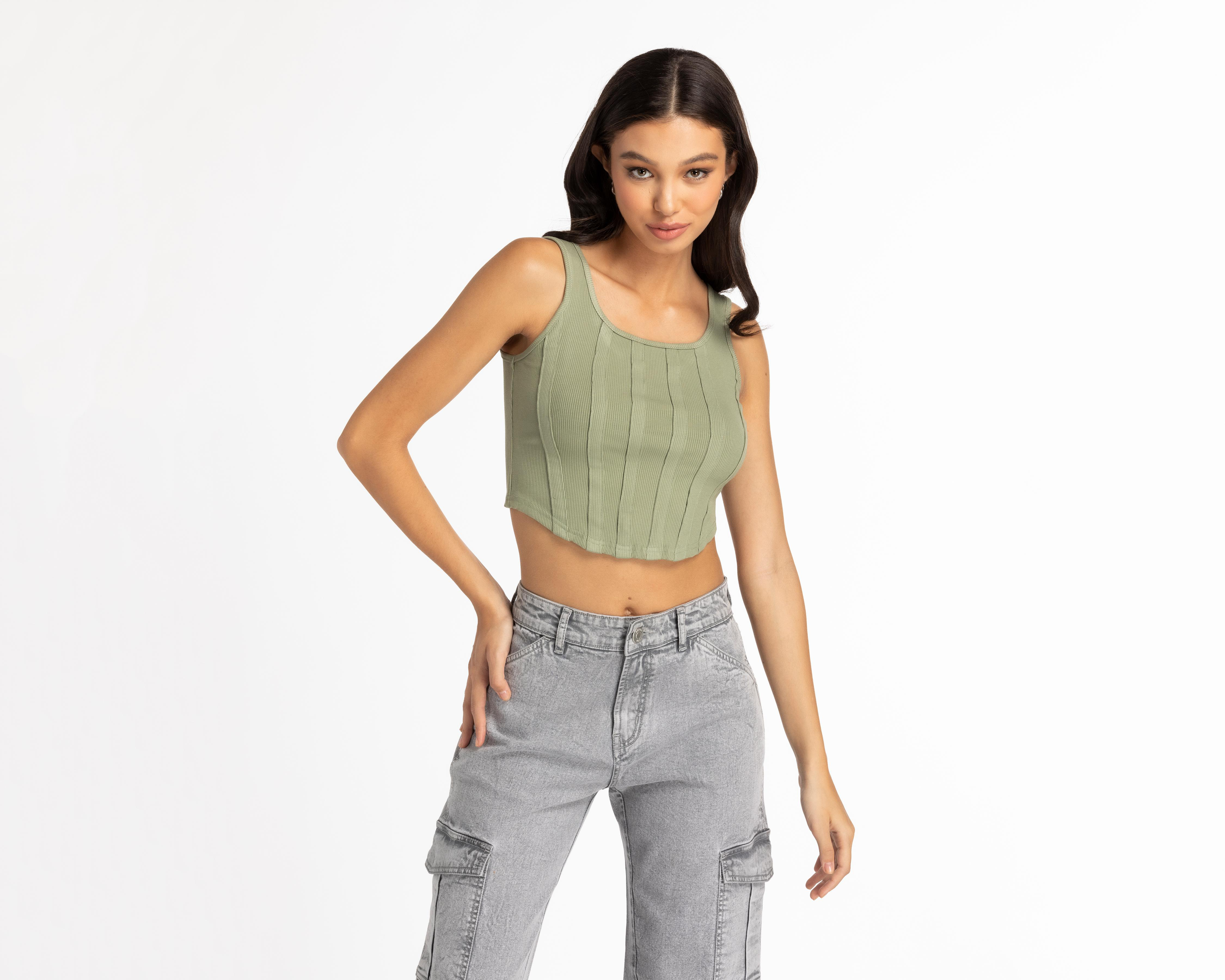 Foto 2 pulgar | Crop Top Refill Tirantes Anchos Acanalado