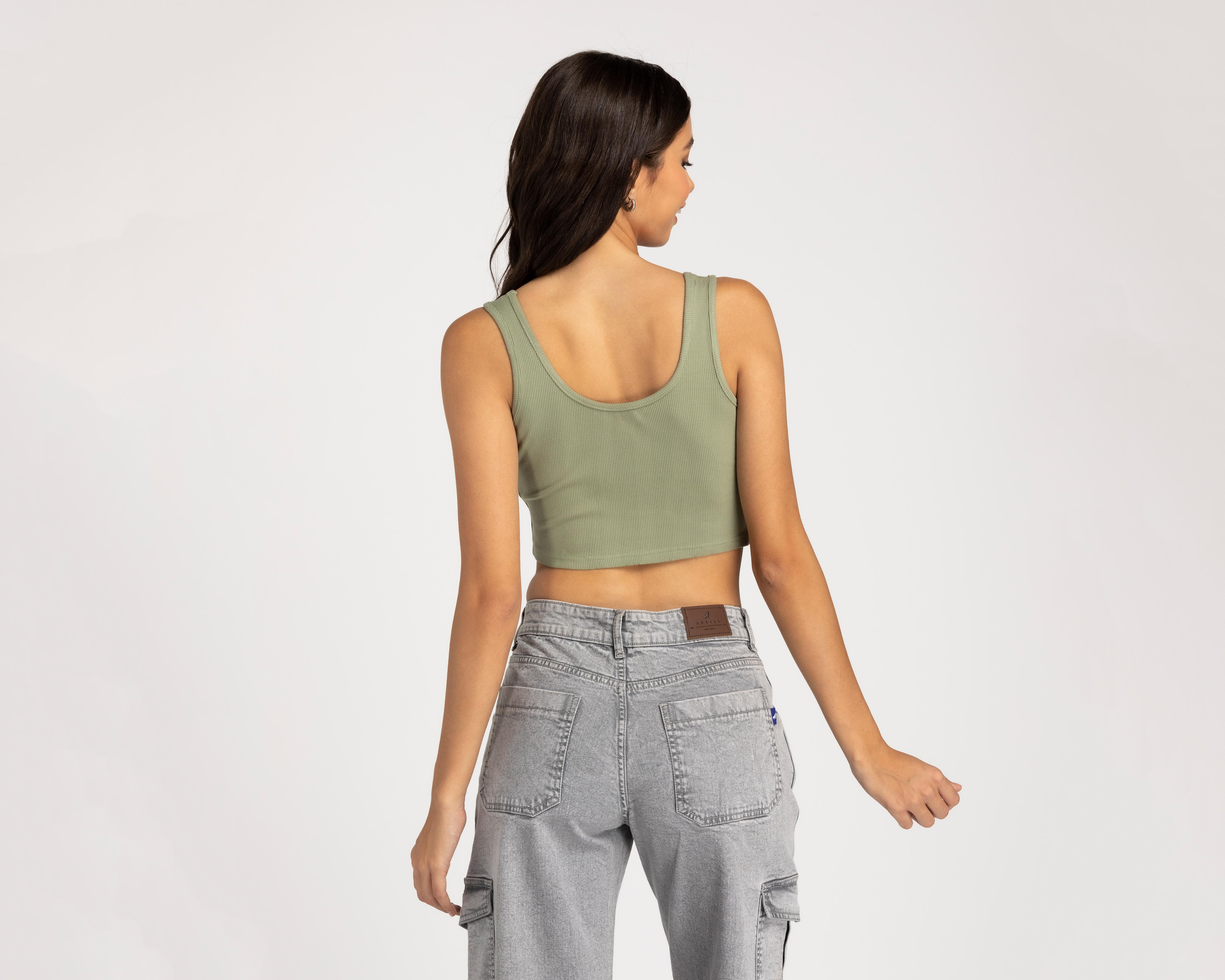 Foto 4 pulgar | Crop Top Refill Tirantes Anchos Acanalado