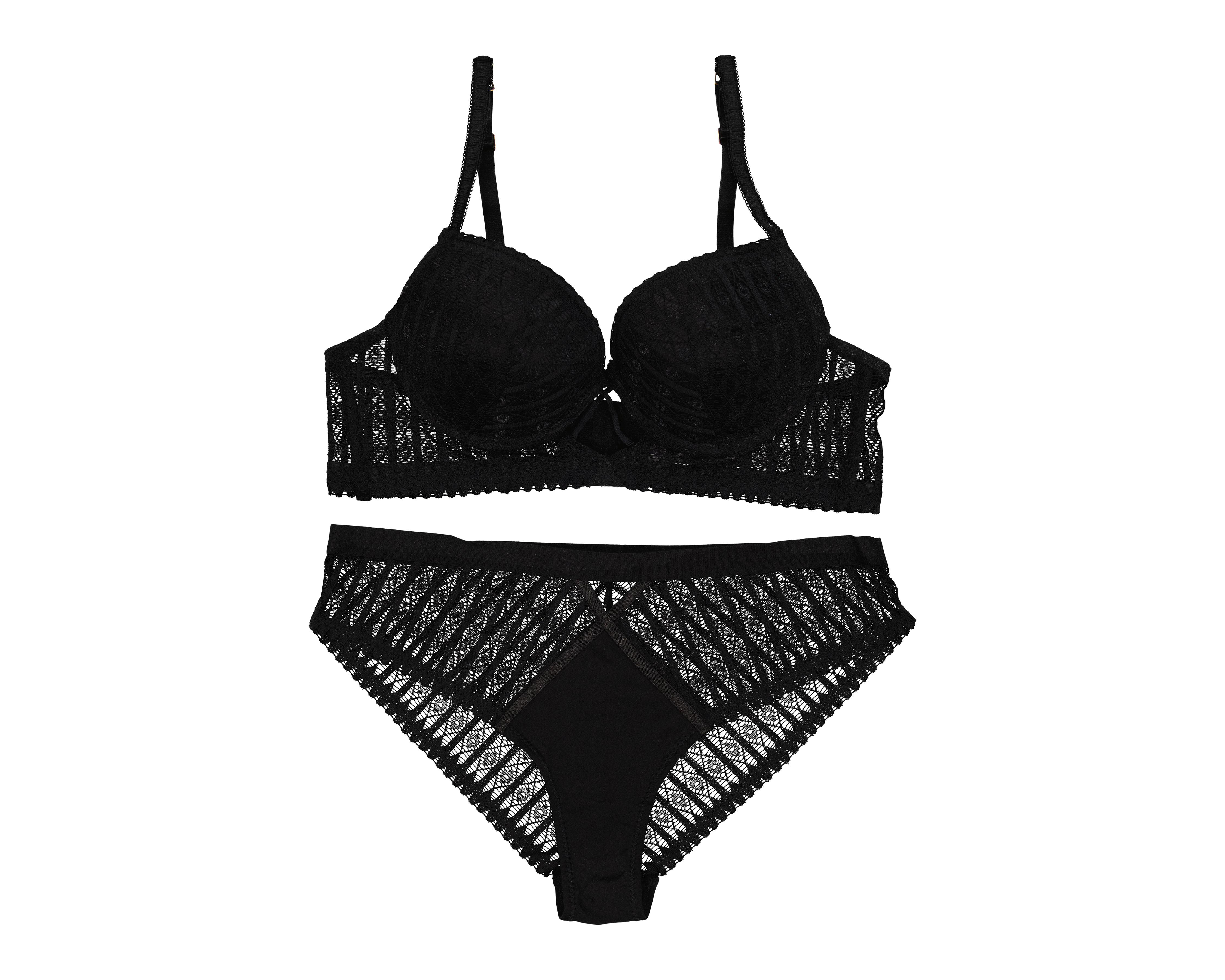 Coordinado de Encaje Copa Completa Negro Carnival