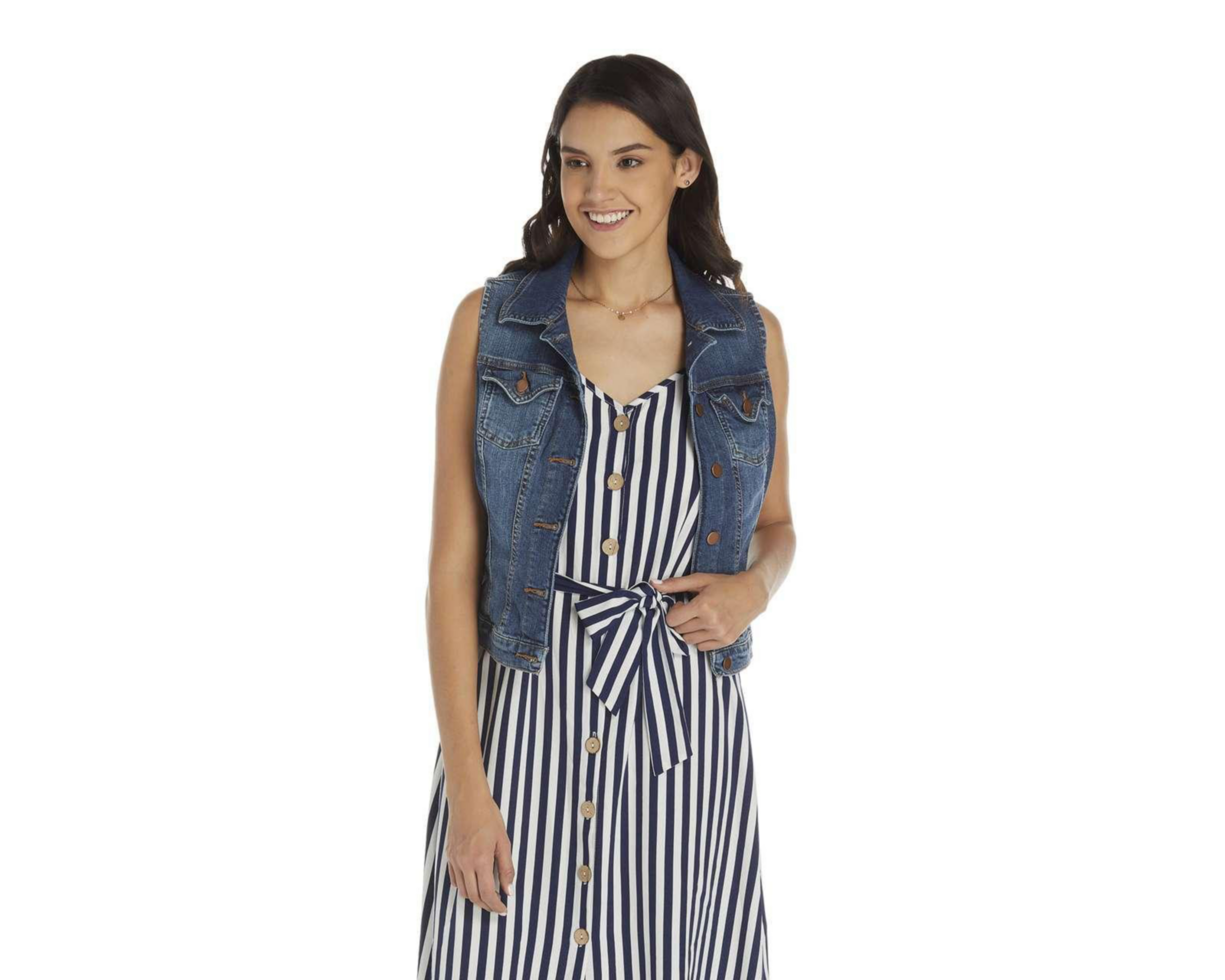 Foto 2 pulgar | Vestido Refill Casual a Rayas de Tirantes con Cinto