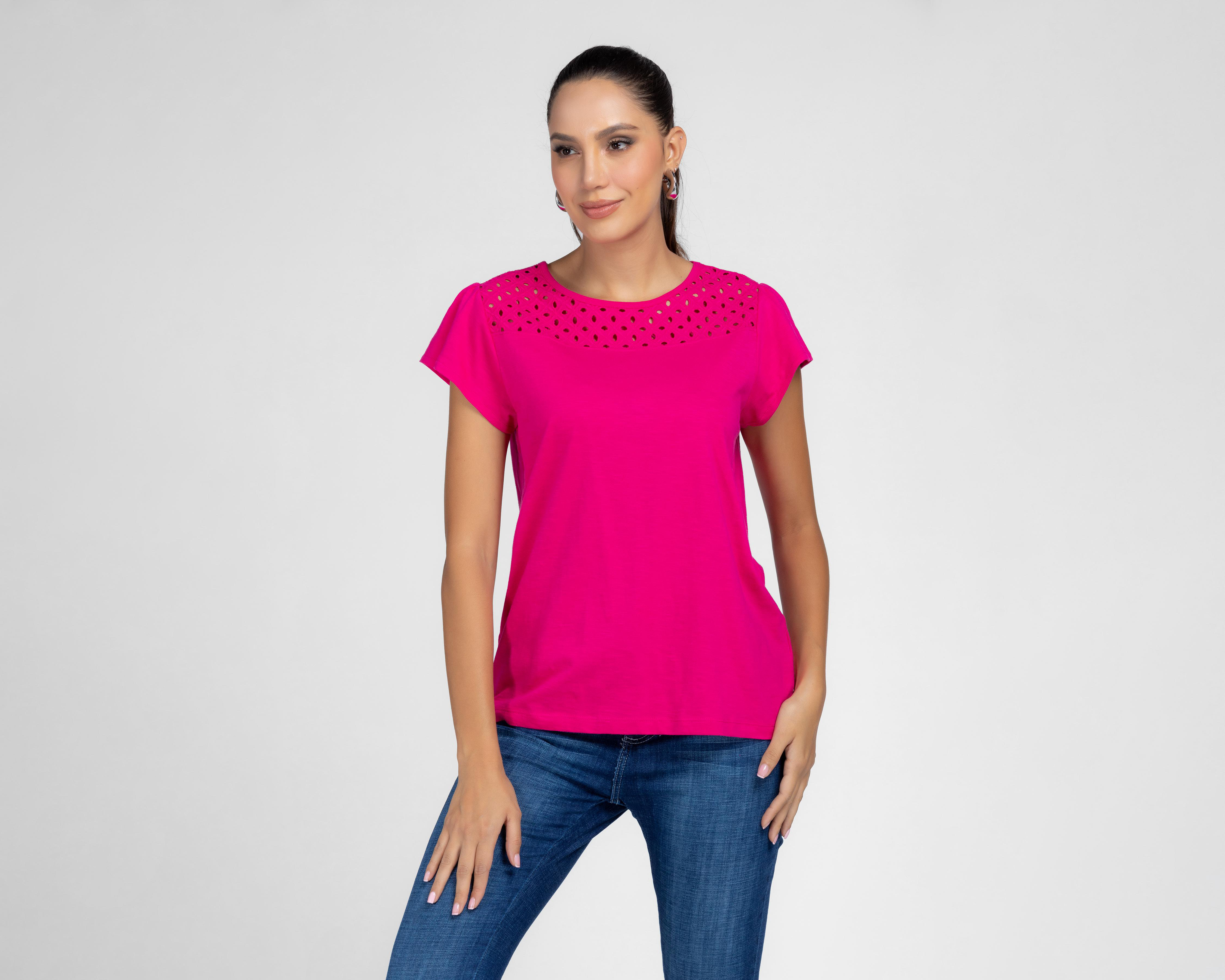 Playera Lady Sun Manga Rosa con Corte Láser