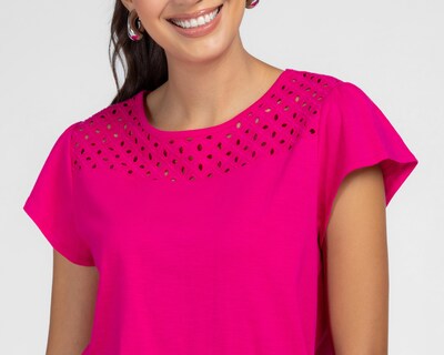 Foto 4 | Playera Lady Sun Manga Rosa con Corte Láser