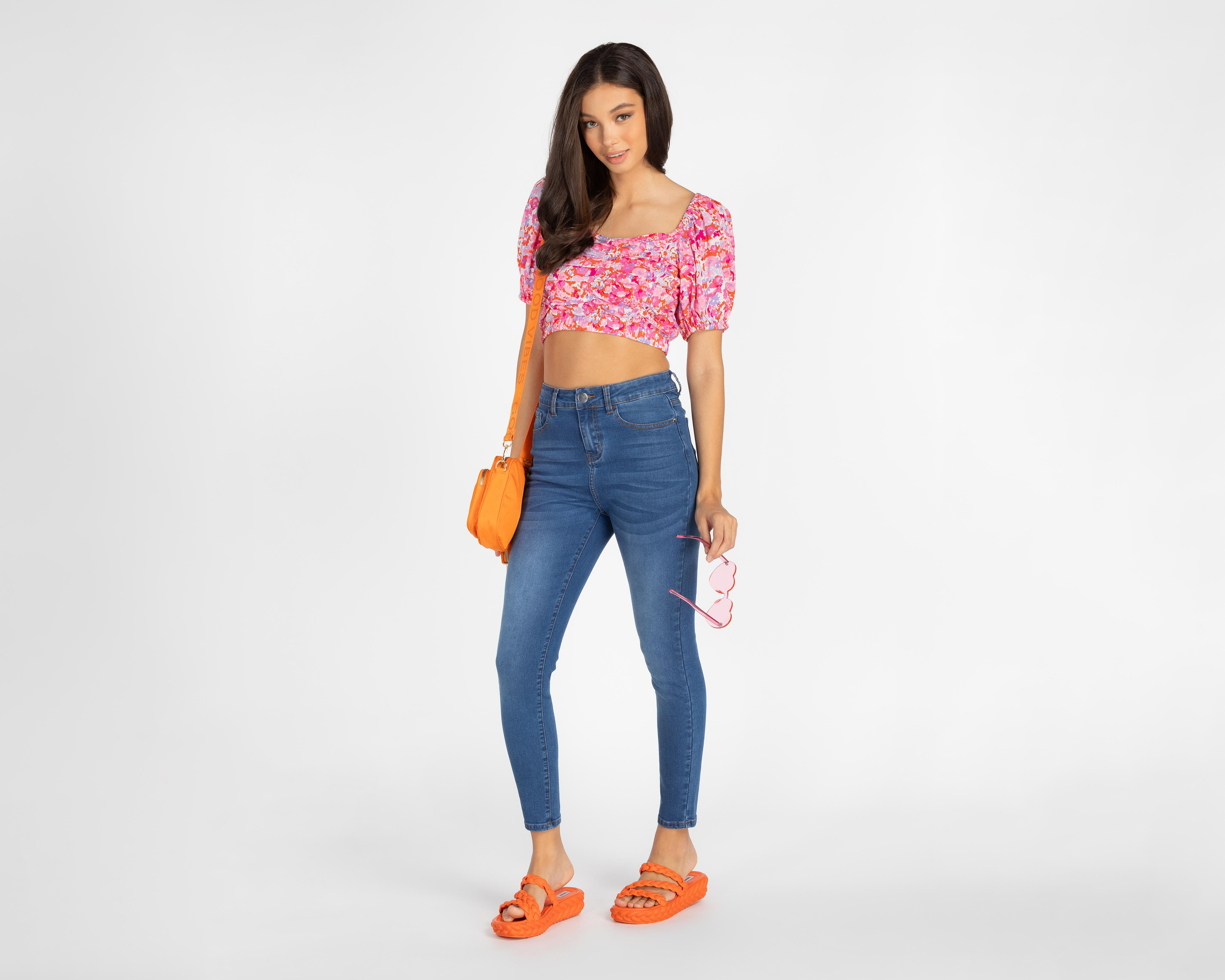 Foto 3 pulgar | Crop Top 18 Forever Floreado con Manga Corta